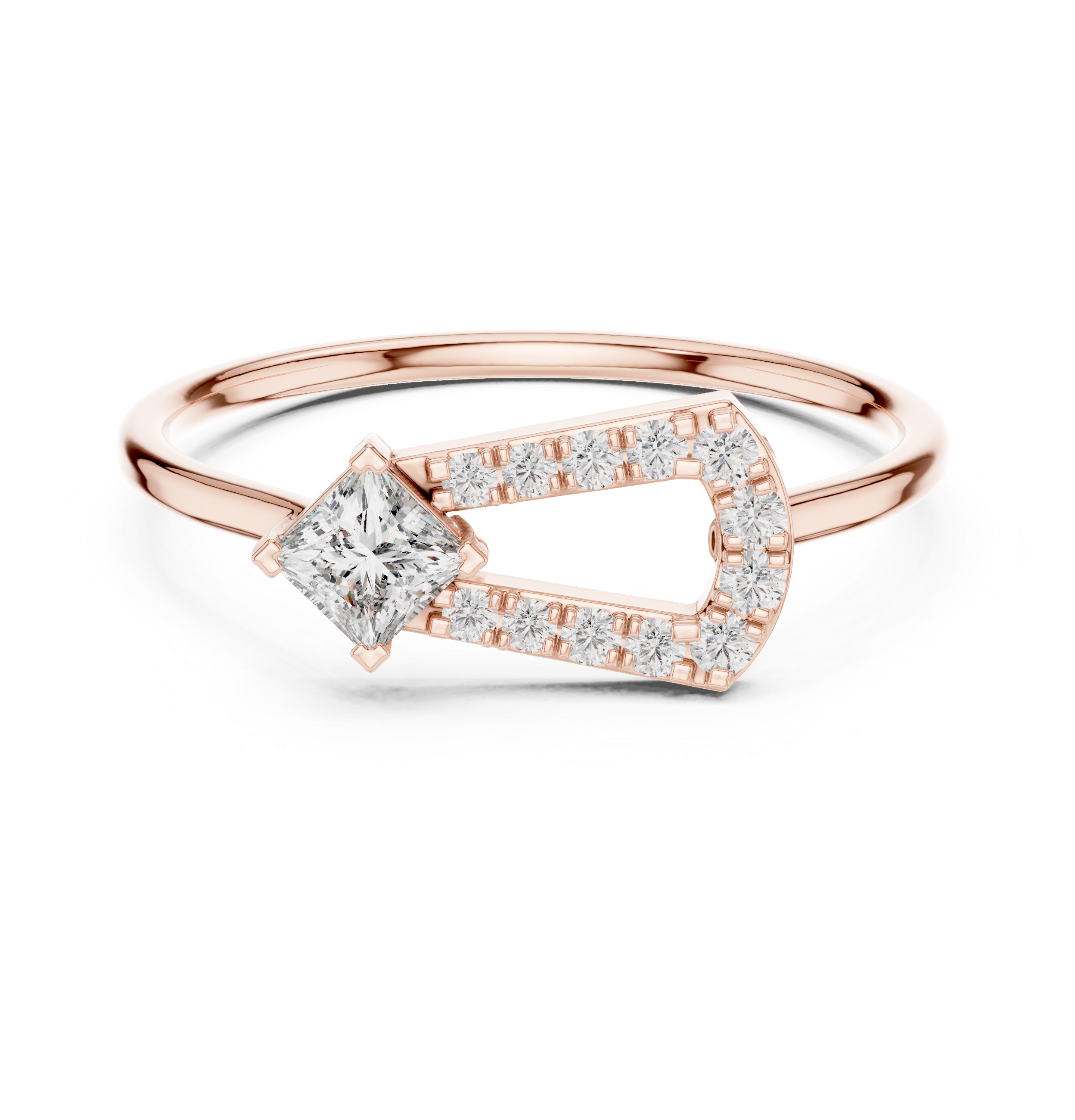 Gold Solitaire Pave Princess Lab Grown Diamond Petal Ring