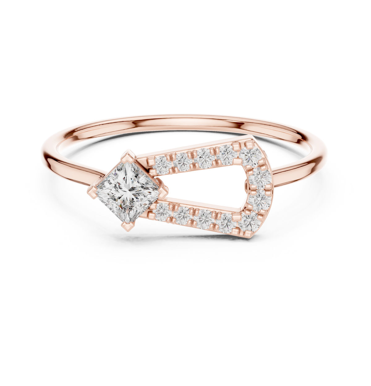 Gold Solitaire Pave Princess Lab Grown Diamond Petal Ring