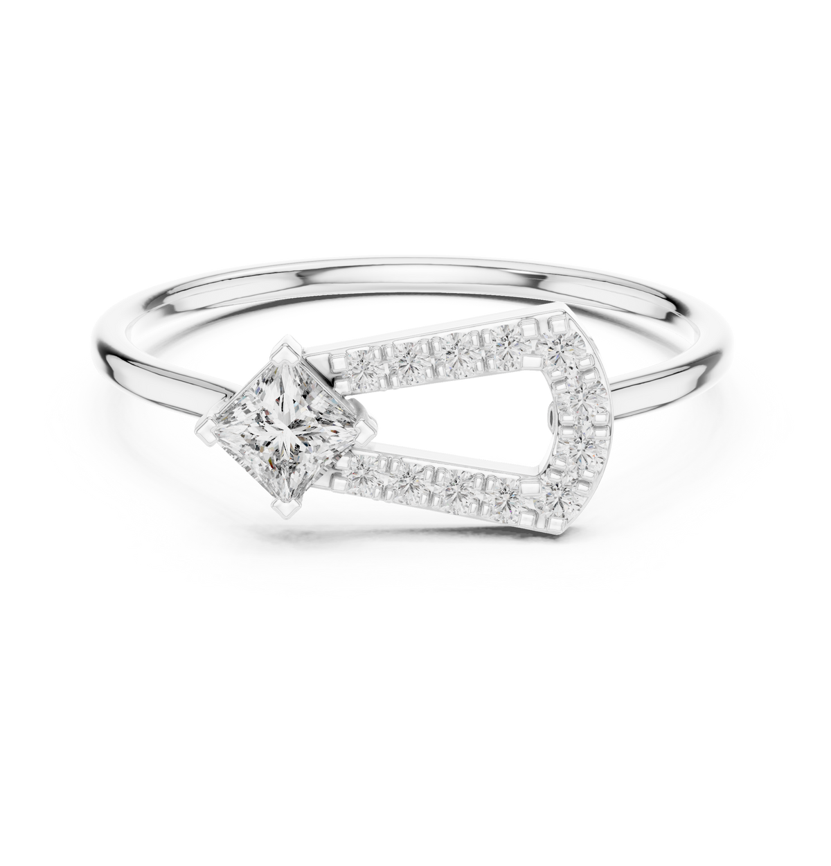 Gold Solitaire Pave Princess Lab Grown Diamond Petal Ring