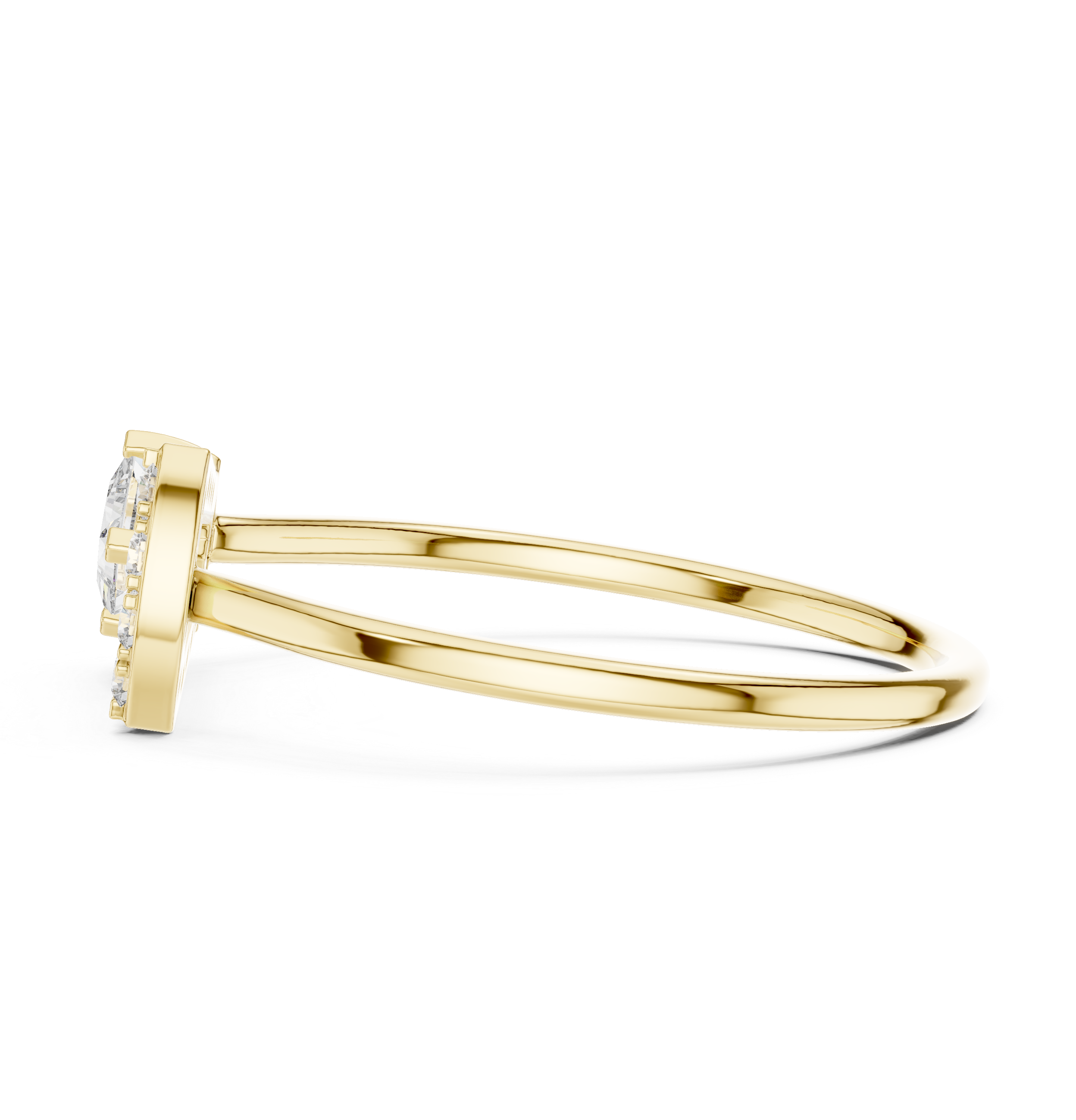 Gold Solitaire Pave Princess Lab Grown Diamond Petal Ring