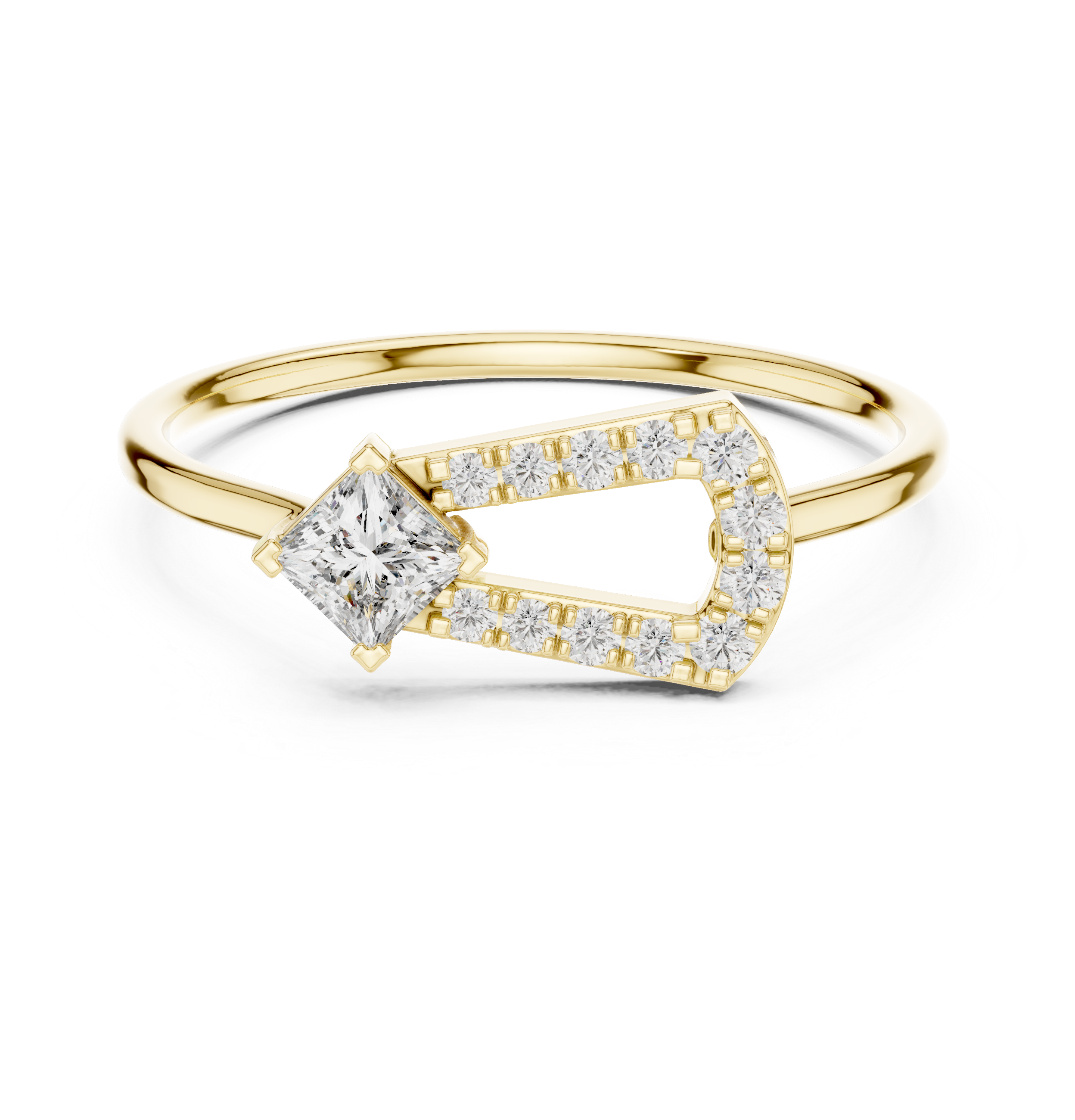 Gold Solitaire Pave Princess Lab Grown Diamond Petal Ring