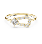Gold Solitaire Pave Princess Lab Grown Diamond Petal Ring