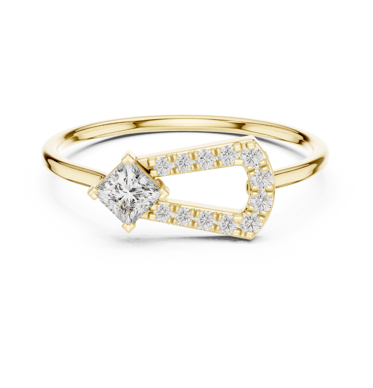 Gold Solitaire Pave Princess Lab Grown Diamond Petal Ring