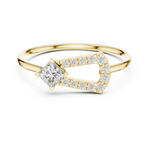 Gold Solitaire Pave Princess Lab Grown Diamond Petal Ring