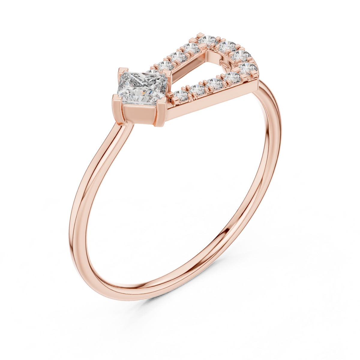 Gold Solitaire Pave Princess Lab Grown Diamond Petal Ring