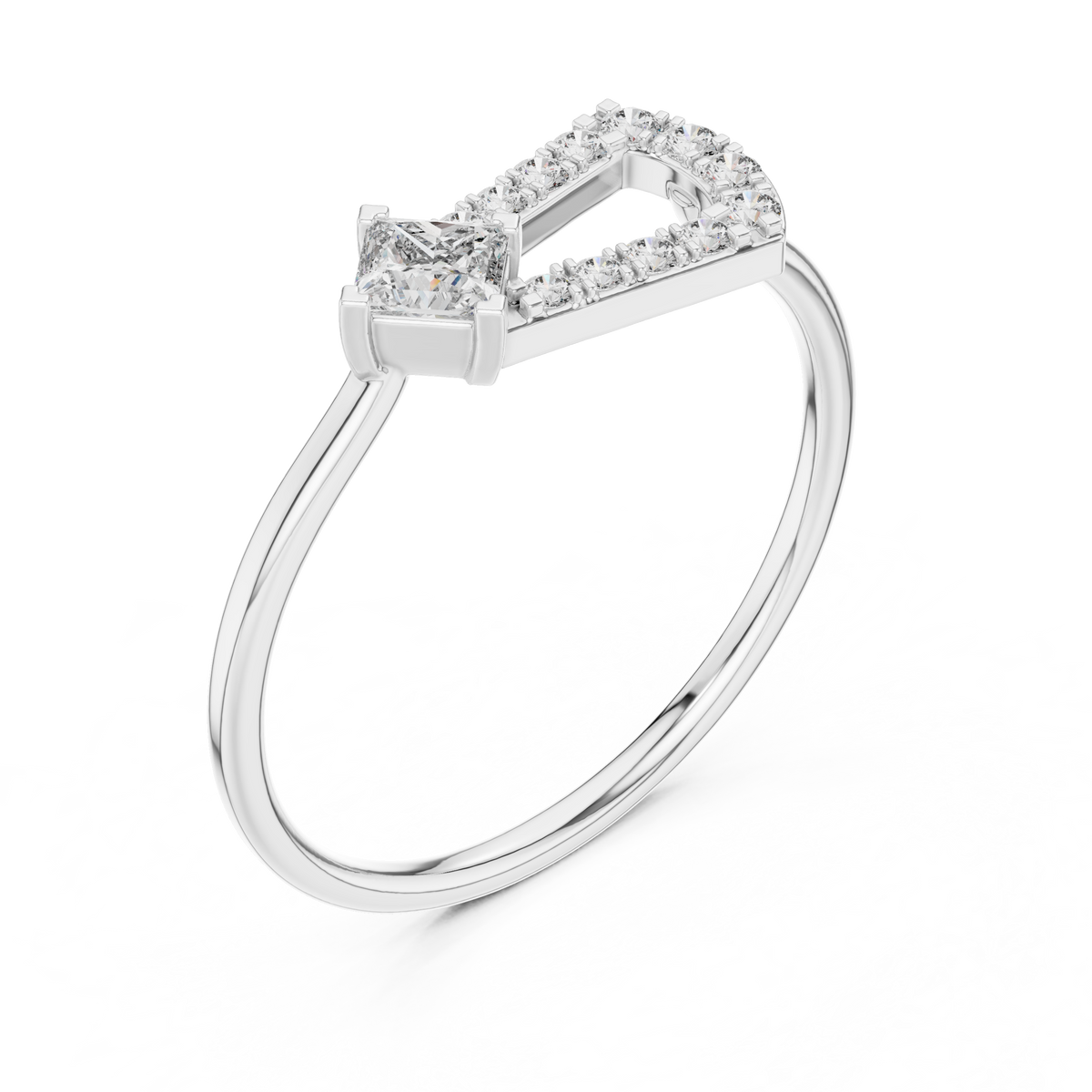 Gold Solitaire Pave Princess Lab Grown Diamond Petal Ring