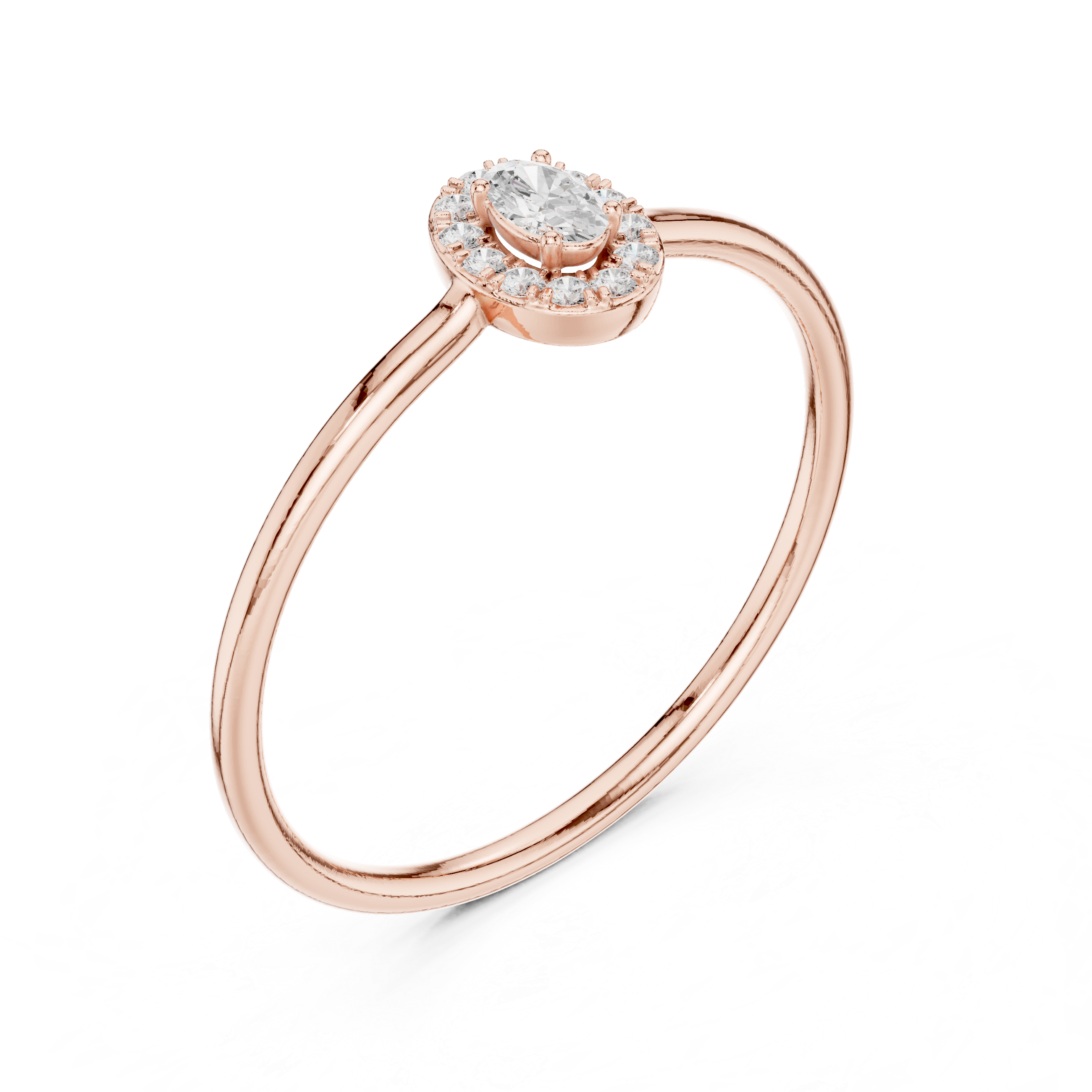 Gold Halo Settimg Oval Lab Grown Diamond Alyne Ring