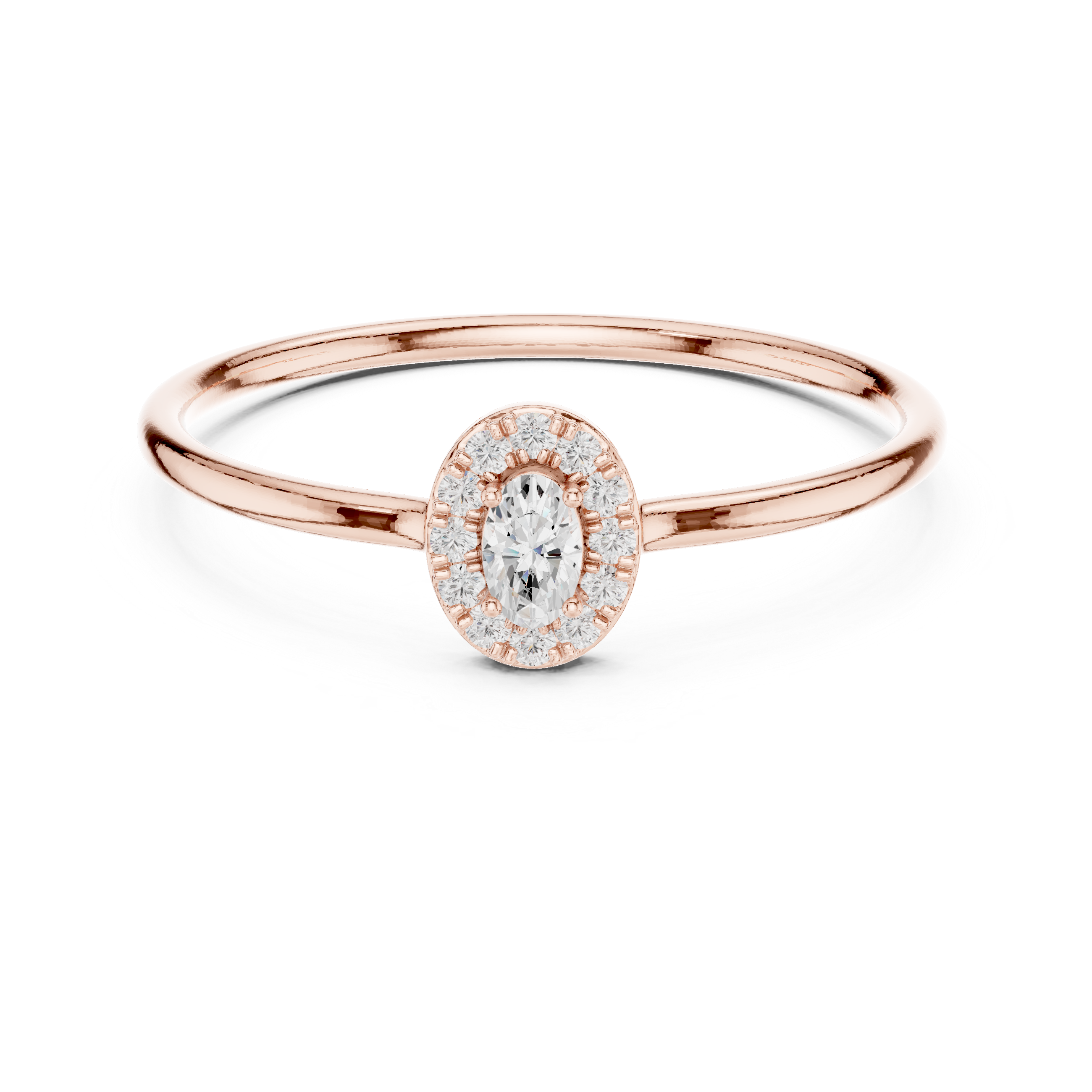 Gold Halo Settimg Oval Lab Grown Diamond Alyne Ring