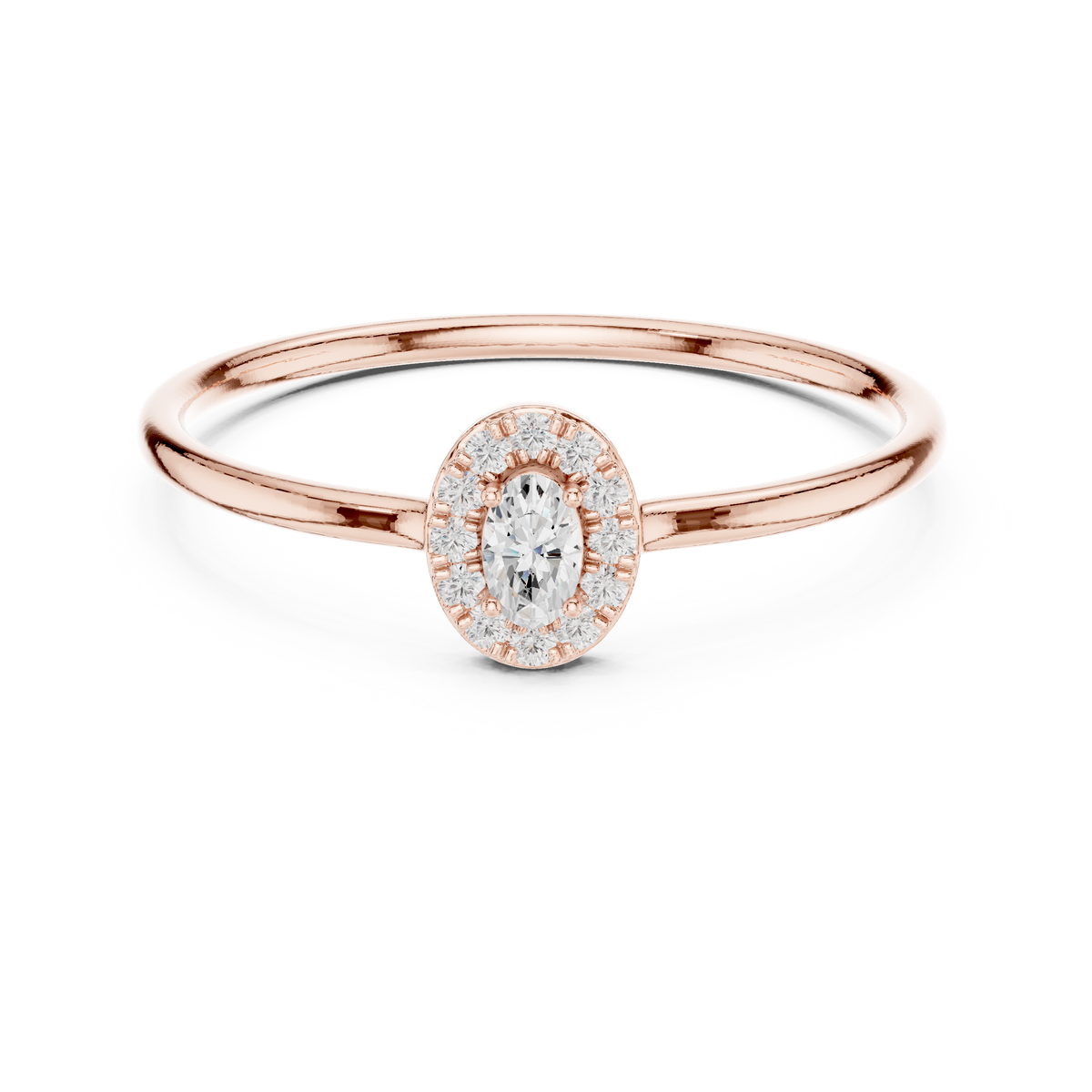 Gold Halo Settimg Oval Lab Grown Diamond Alyne Ring