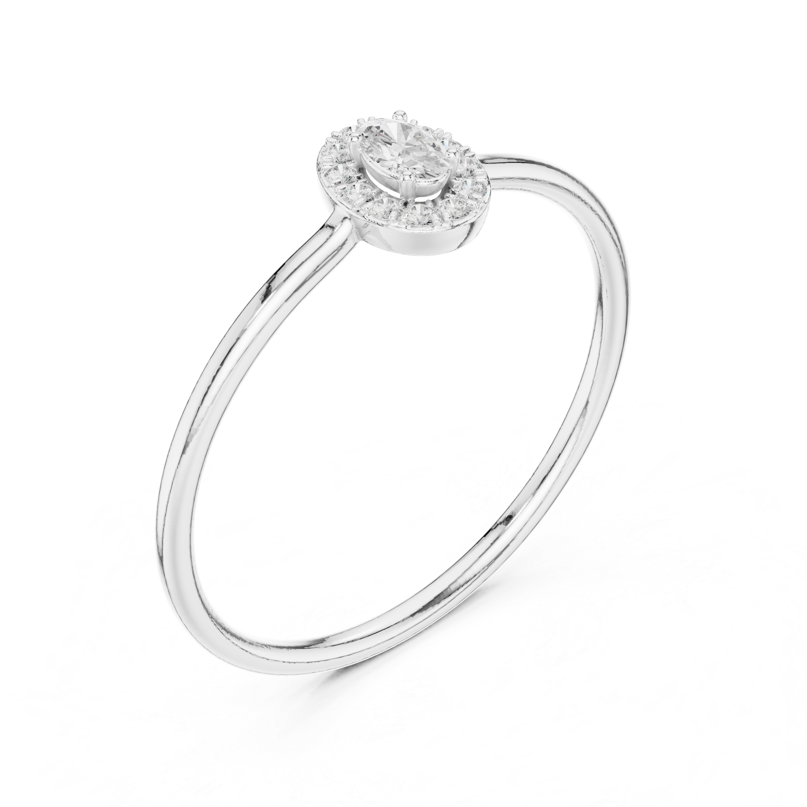 Gold Halo Settimg Oval Lab Grown Diamond Alyne Ring