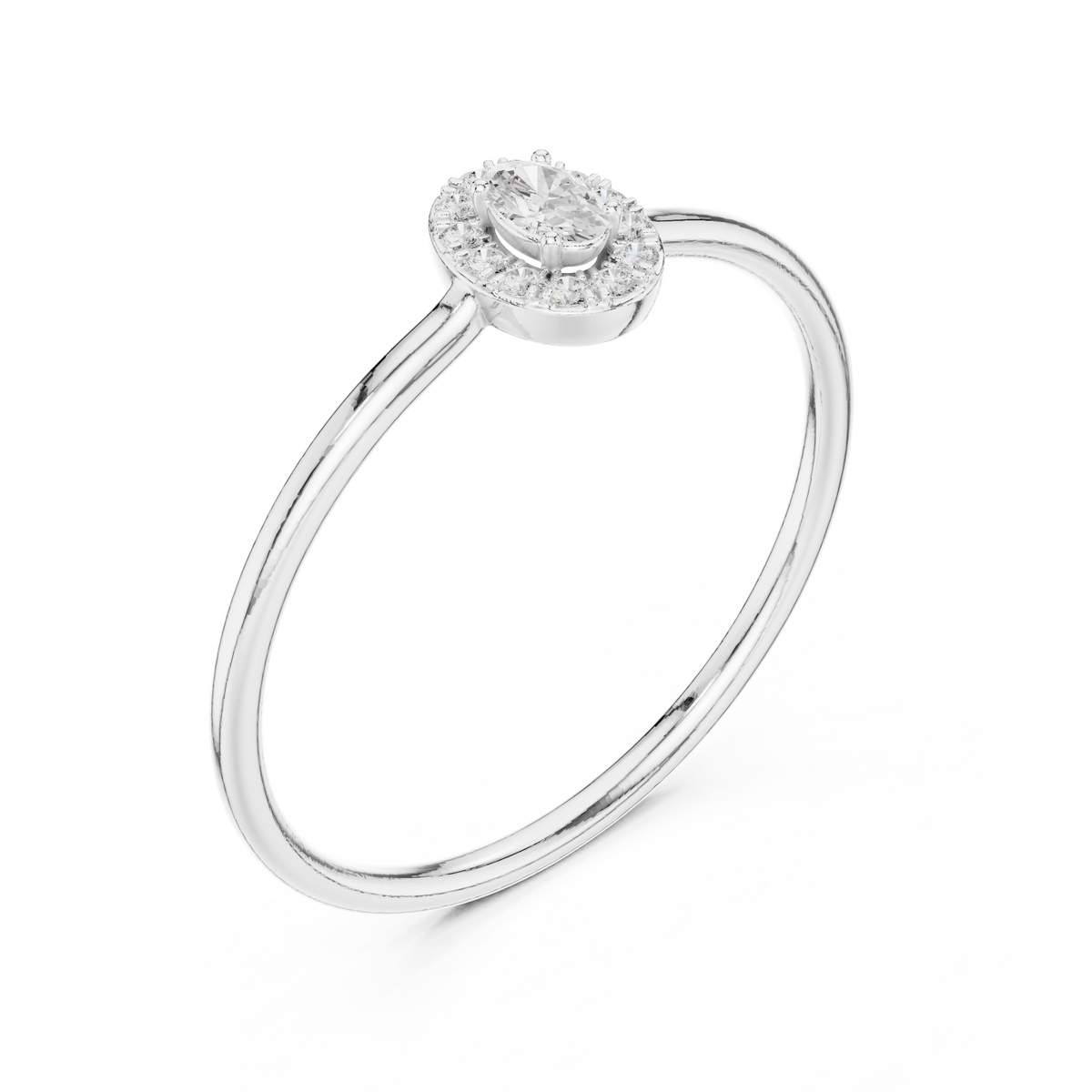 Gold Halo Settimg Oval Lab Grown Diamond Alyne Ring