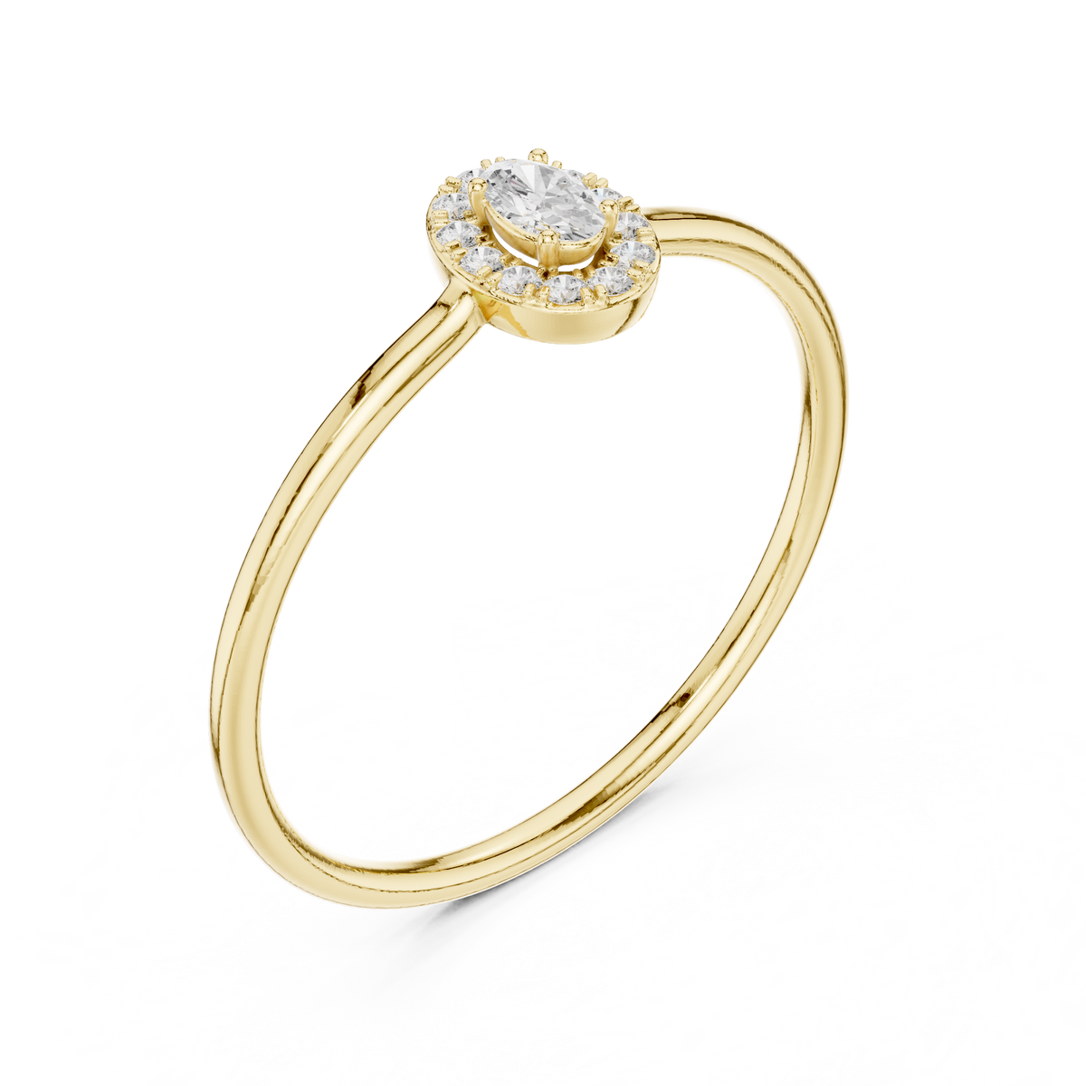 Gold Halo Settimg Oval Lab Grown Diamond Alyne Ring