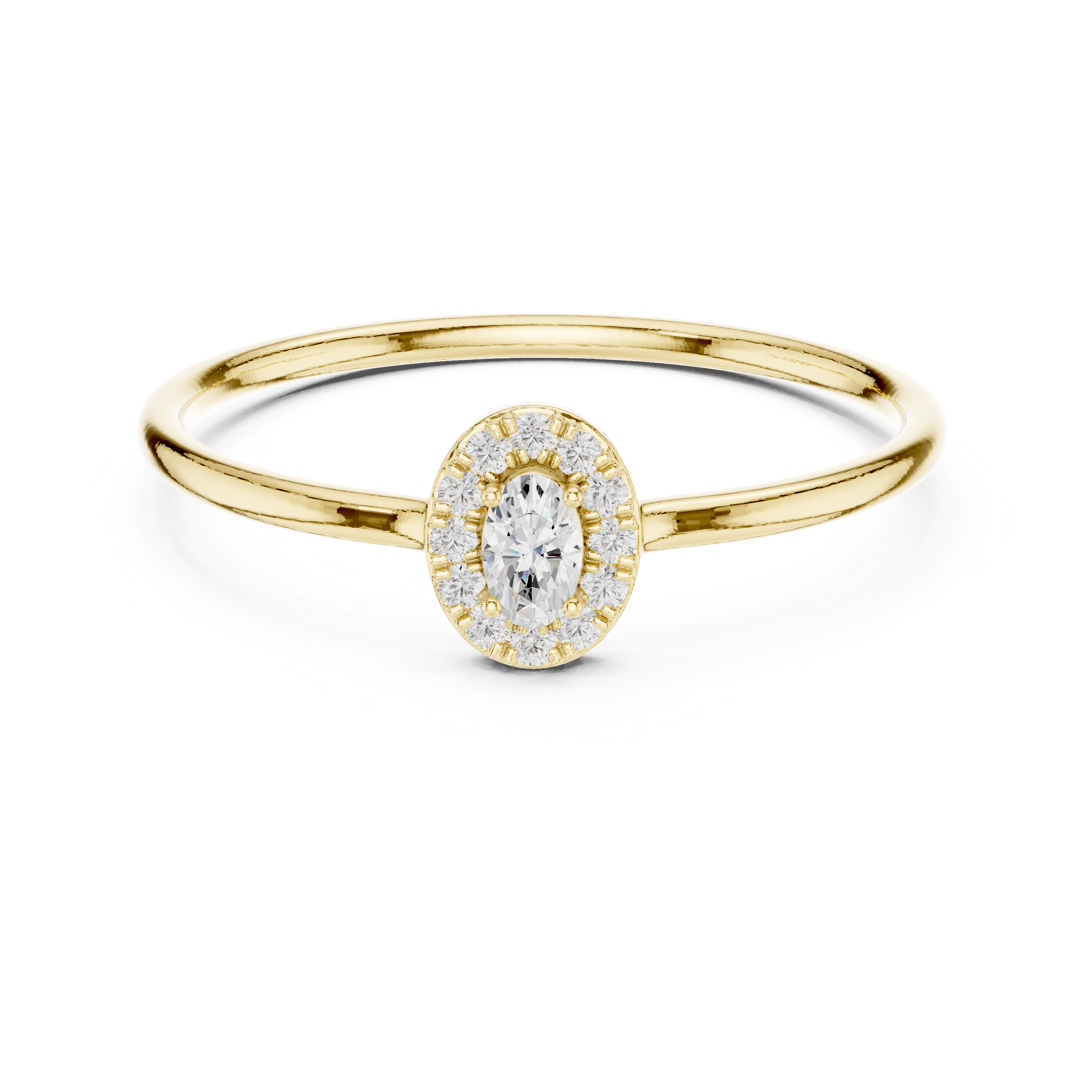 Gold Halo Settimg Oval Lab Grown Diamond Alyne Ring