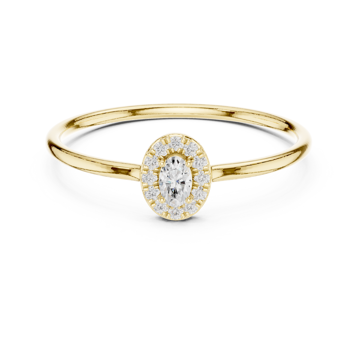 Gold Halo Settimg Oval Lab Grown Diamond Alyne Ring