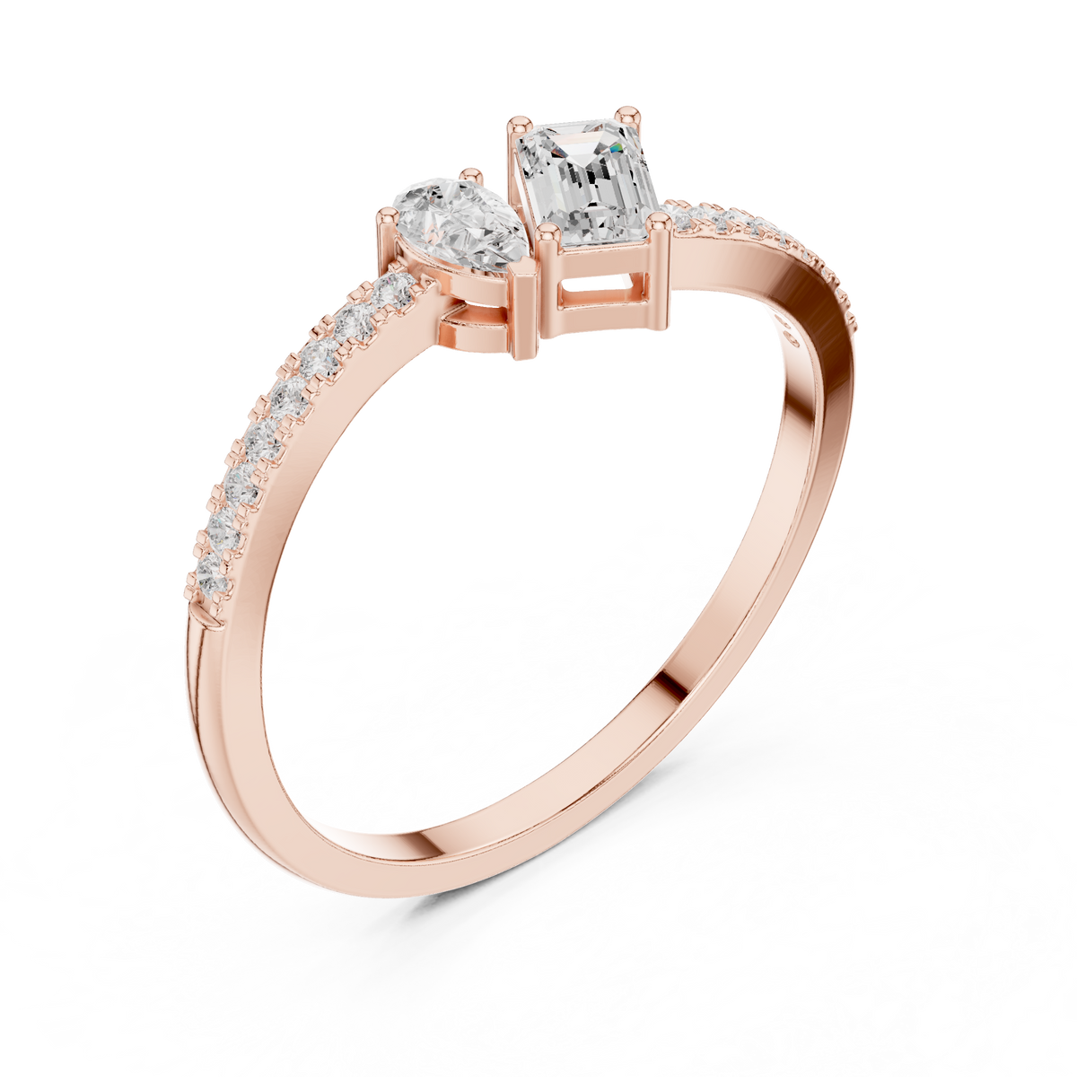 Gold Toi Et Moi Setting Pear Emerald Lab Grown Diamond Coris Ring