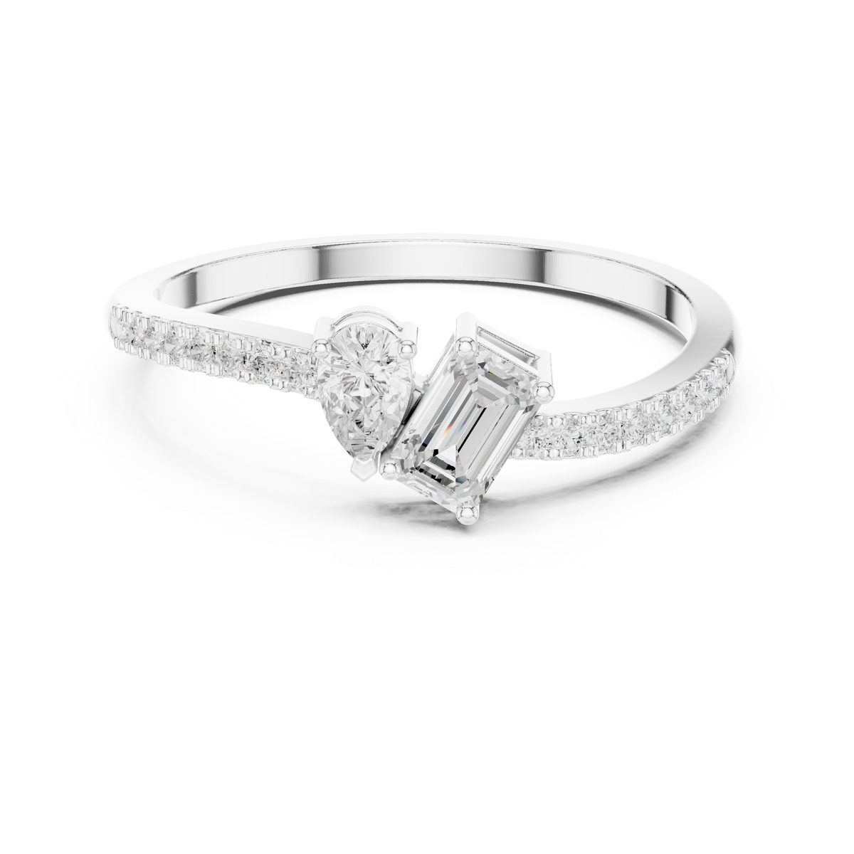 Gold Toi Et Moi Setting Pear Emerald Lab Grown Diamond Coris Ring