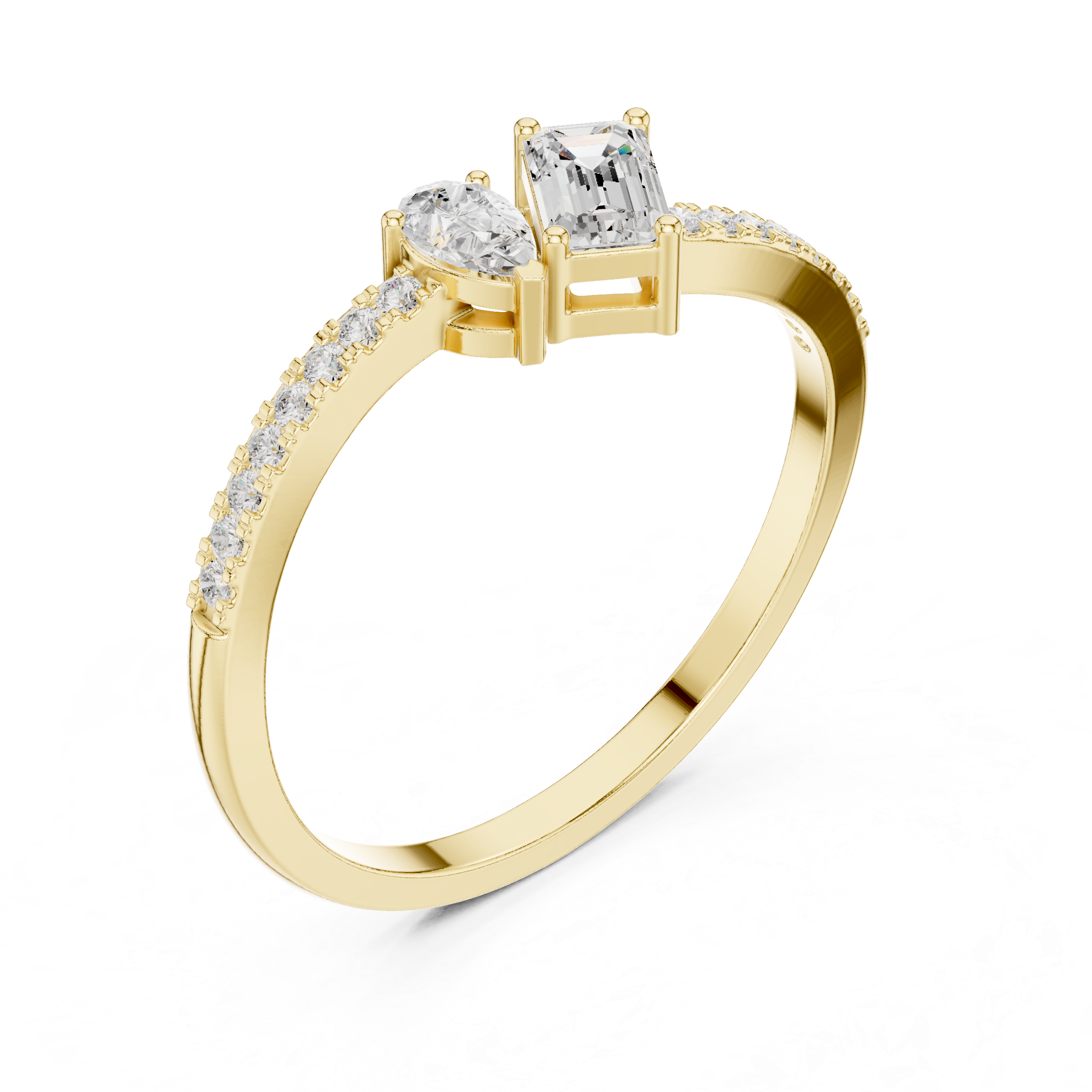 Gold Toi Et Moi Setting Pear Emerald Lab Grown Diamond Coris Ring