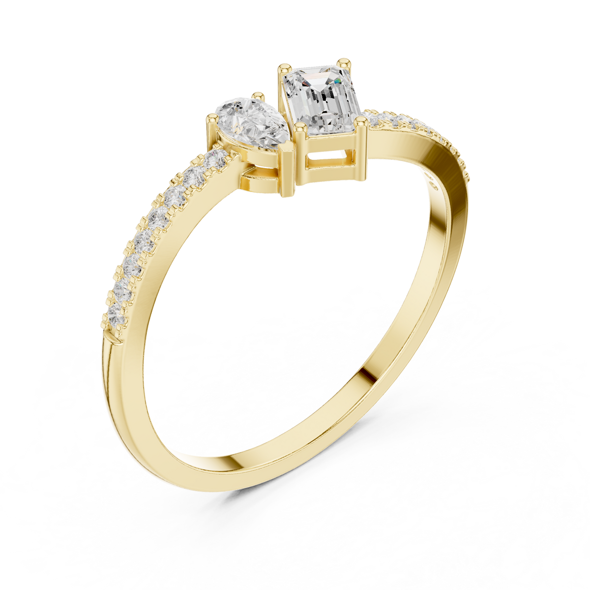 Gold Toi Et Moi Setting Pear Emerald Lab Grown Diamond Coris Ring