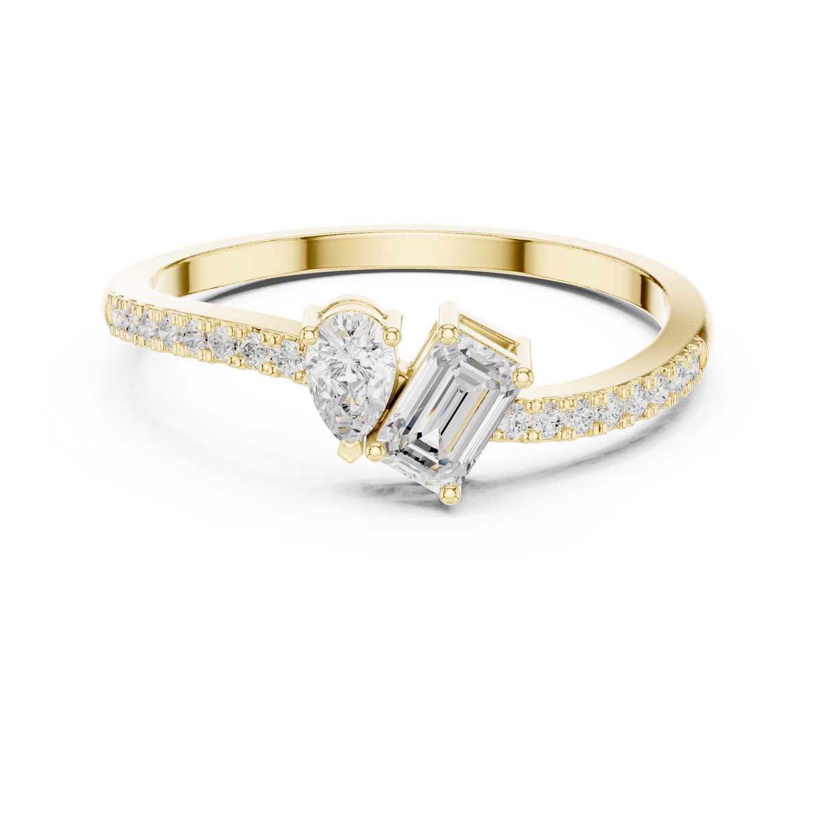 Gold Toi Et Moi Setting Pear Emerald Lab Grown Diamond Coris Ring