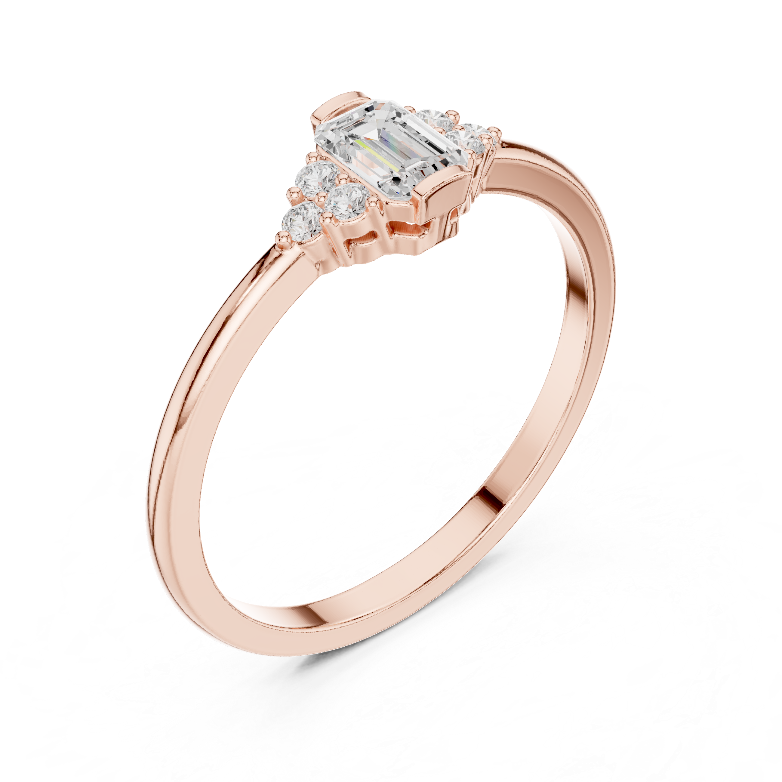 Gold Three Stone Emerald Lab Grown Diamond Quera Ring