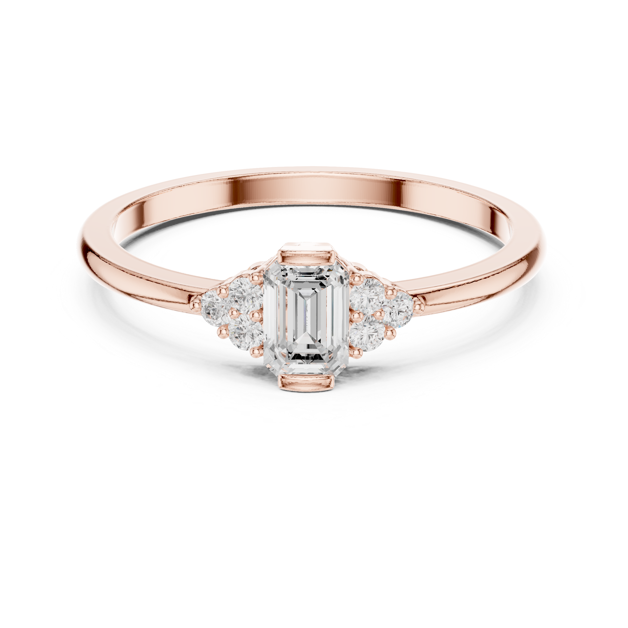 Gold Three Stone Emerald Lab Grown Diamond Quera Ring