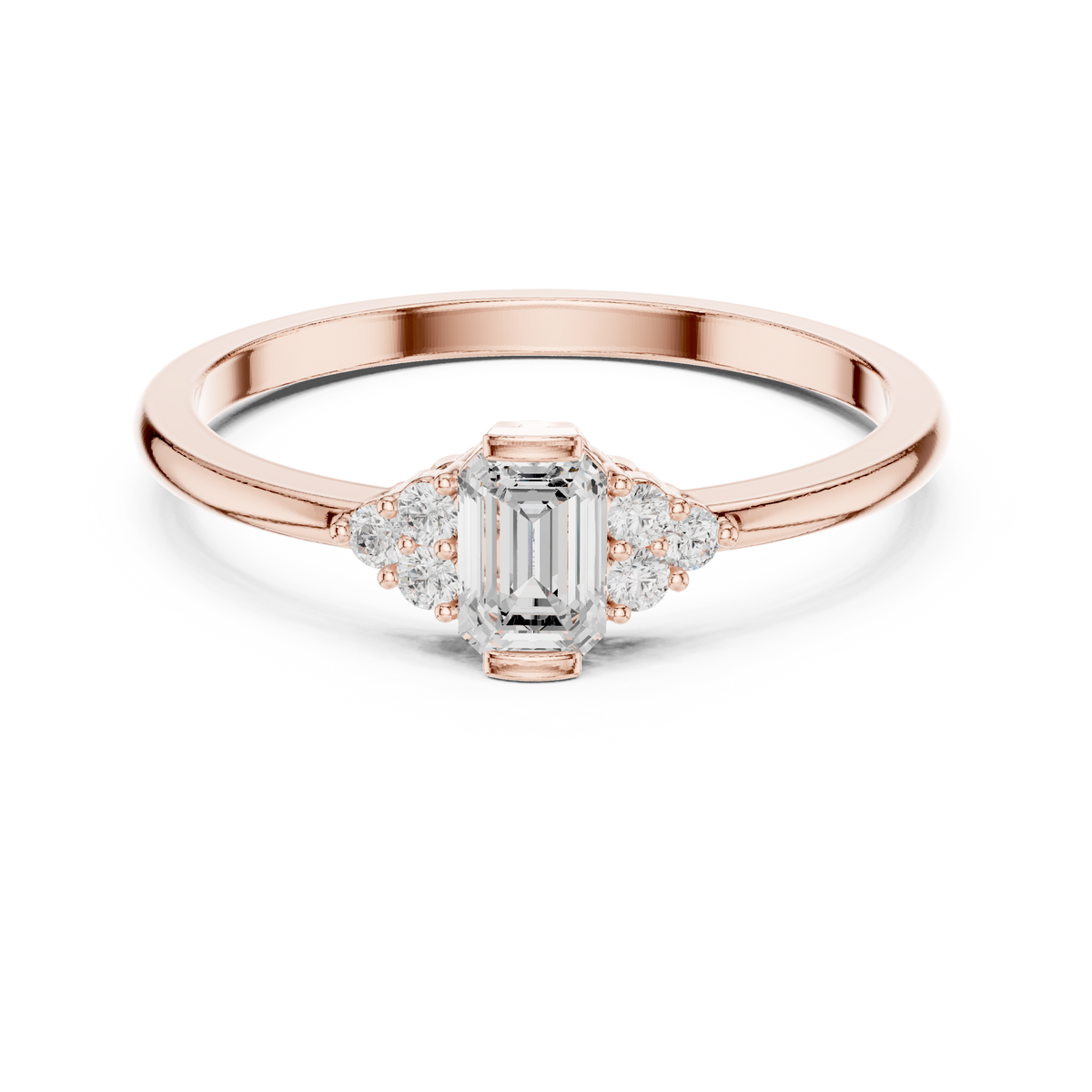 Gold Three Stone Emerald Lab Grown Diamond Quera Ring