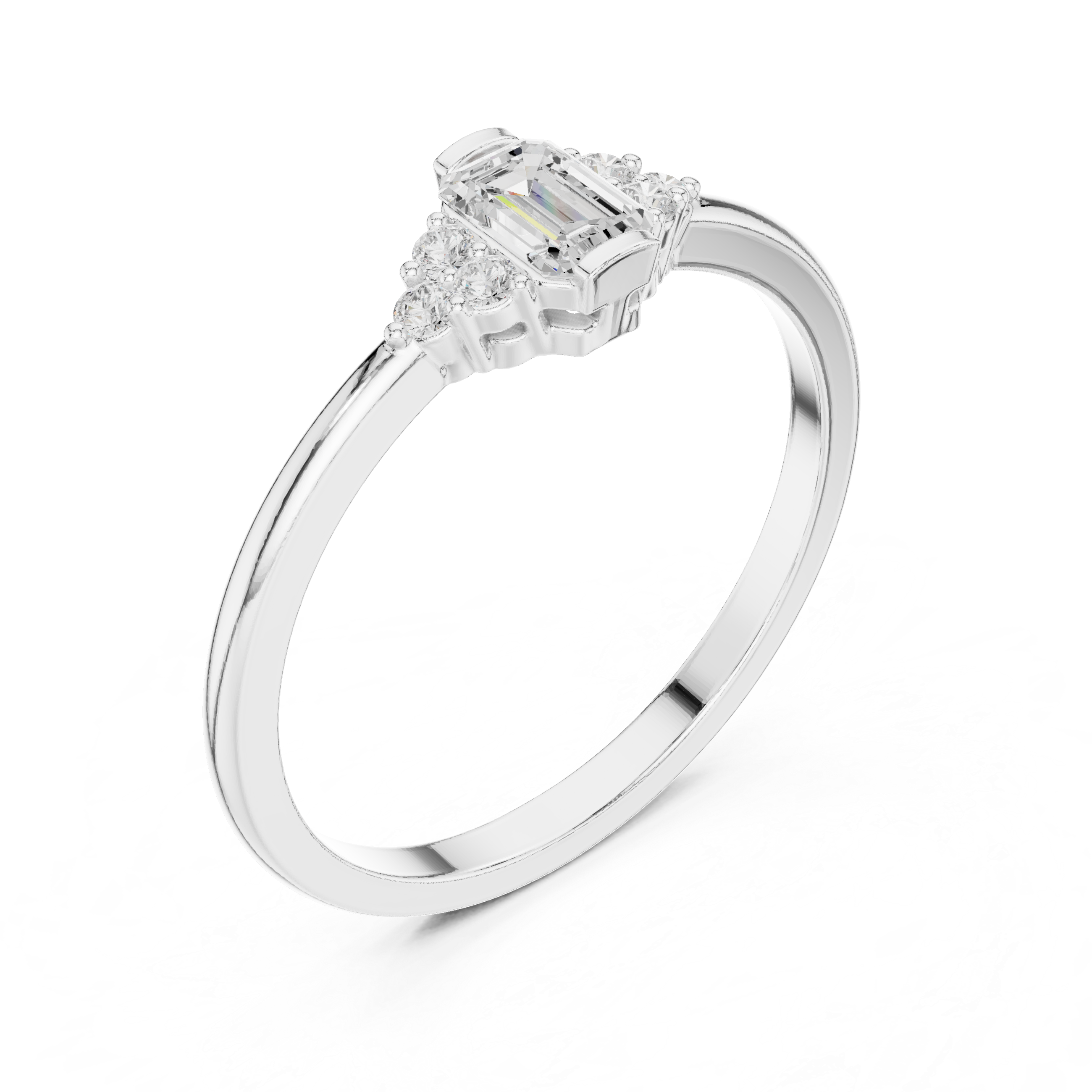 Gold Three Stone Emerald Lab Grown Diamond Quera Ring