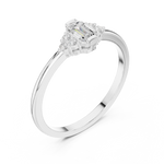 Gold Three Stone Emerald Lab Grown Diamond Quera Ring