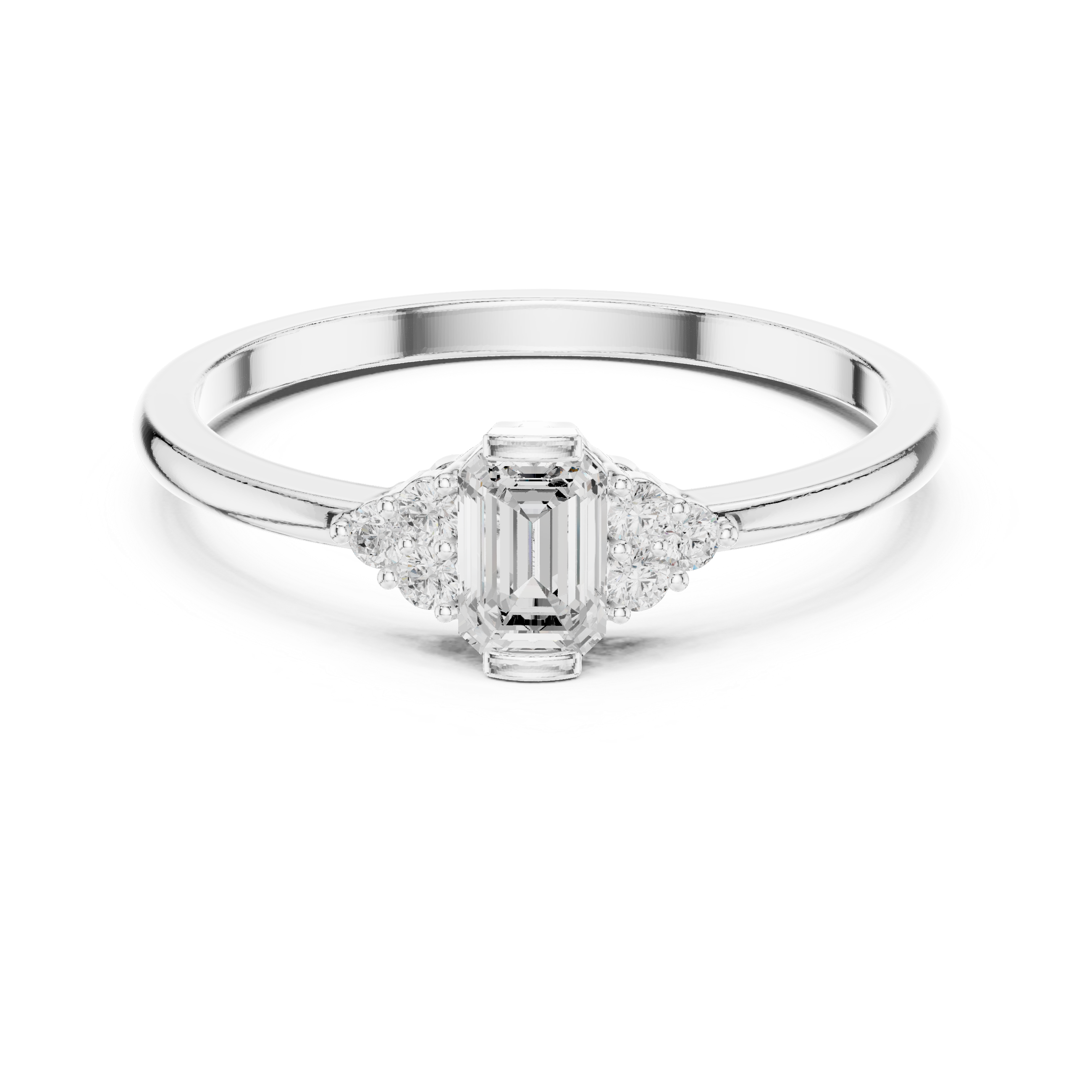 Gold Three Stone Emerald Lab Grown Diamond Quera Ring