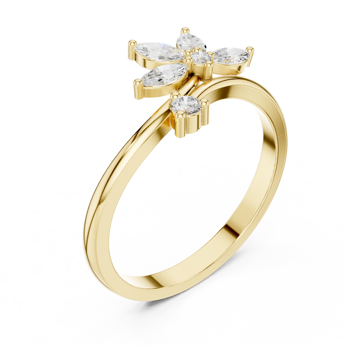 Gold Floral Marquise Setting Lab Grown Diamond Zyven Ring