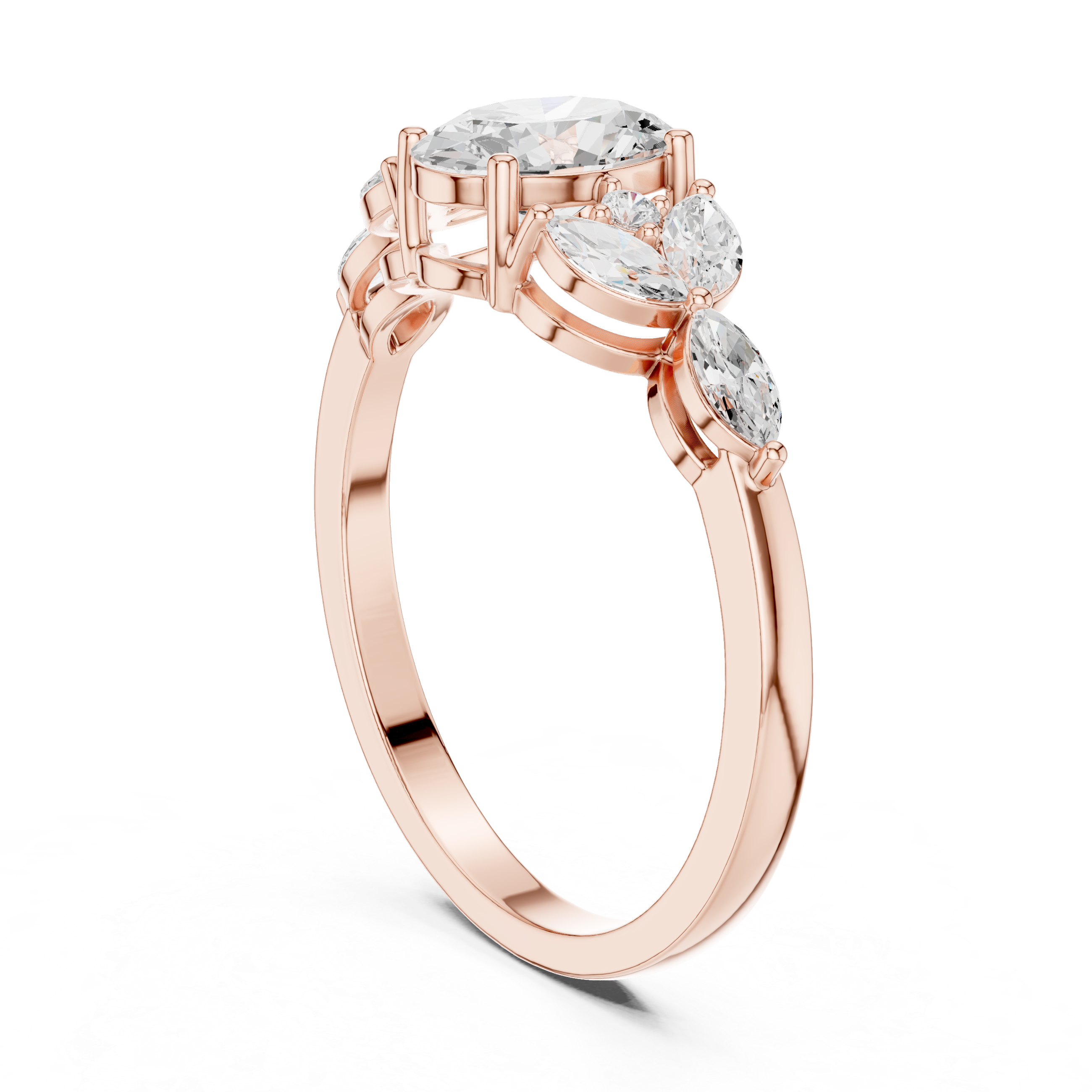 Gold Trilogy Setting Oval Marquise Lab Grown Diamond Cirel Ring