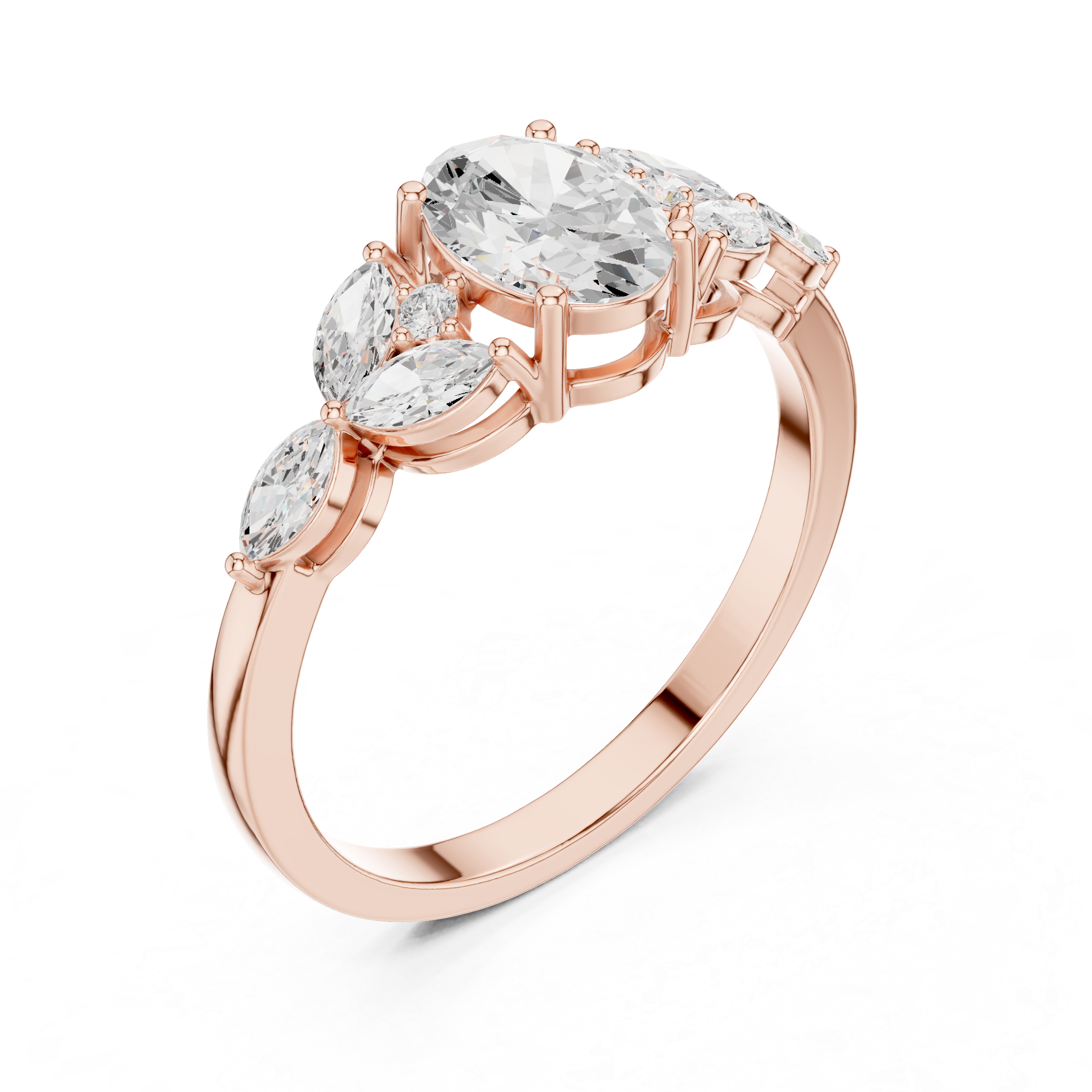 Gold Trilogy Setting Oval Marquise Lab Grown Diamond Cirel Ring