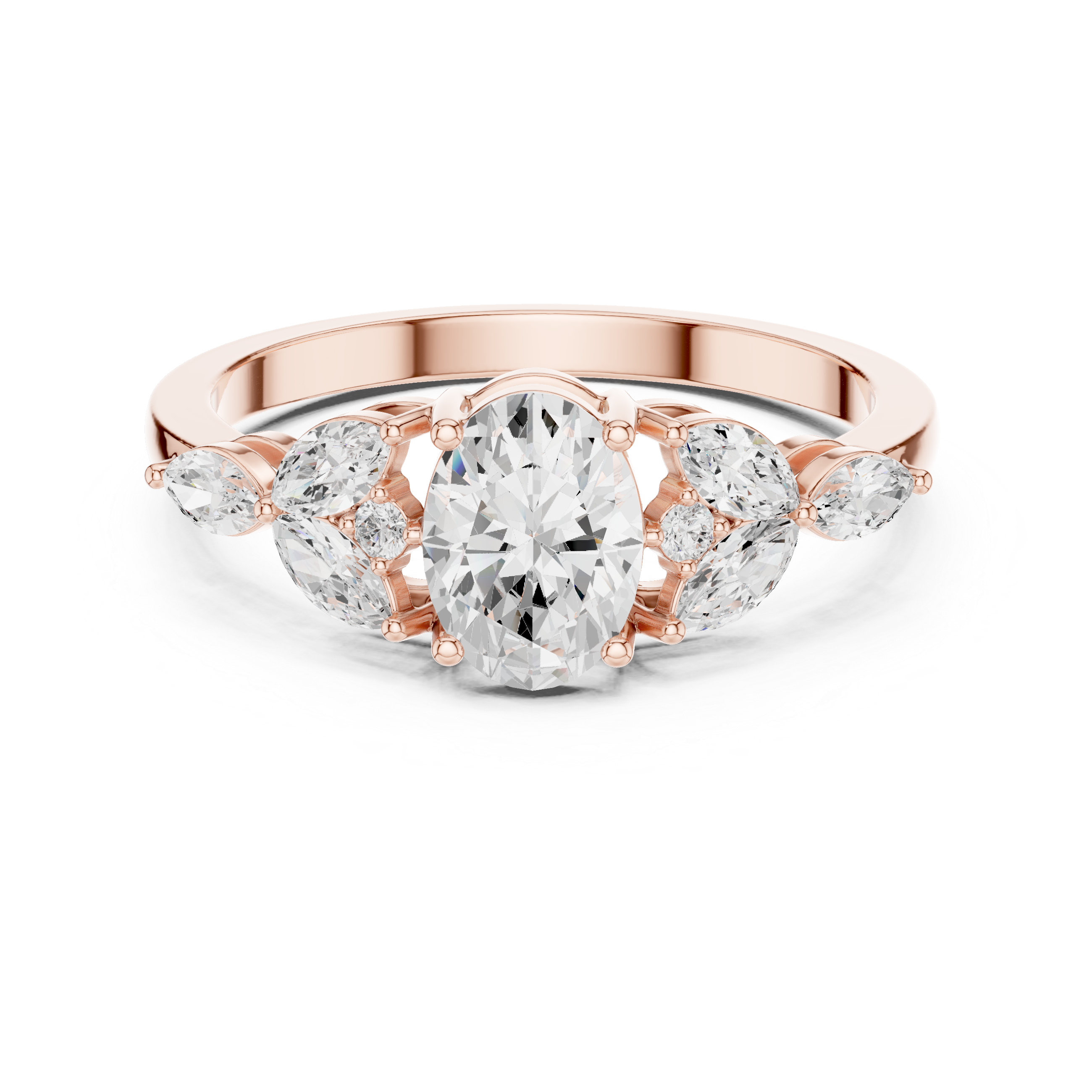 Gold Trilogy Setting Oval Marquise Lab Grown Diamond Cirel Ring