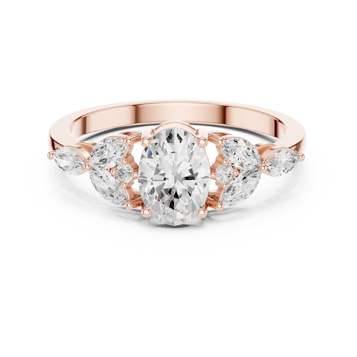 Gold Trilogy Setting Oval Marquise Lab Grown Diamond Cirel Ring