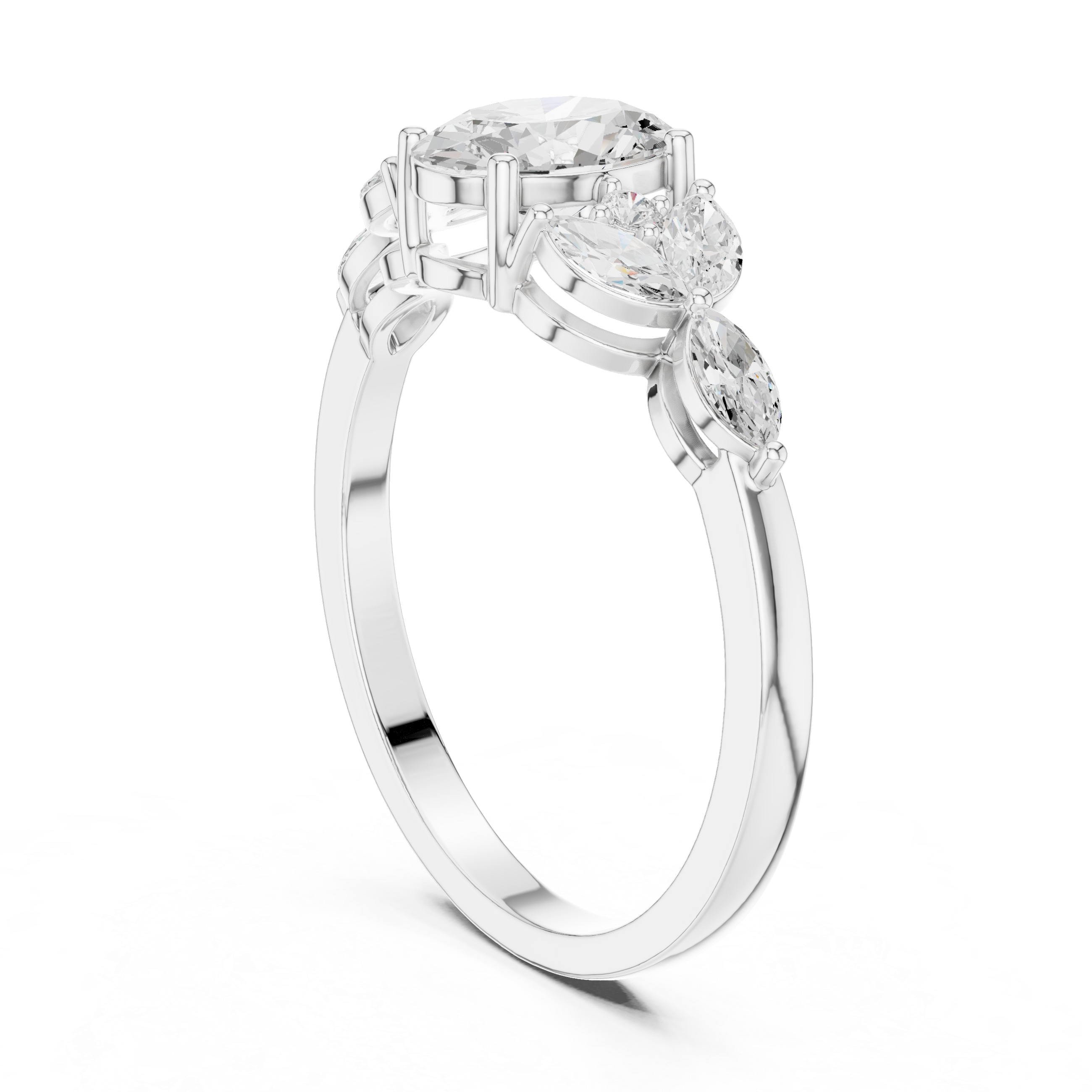 Gold Trilogy Setting Oval Marquise Lab Grown Diamond Cirel Ring