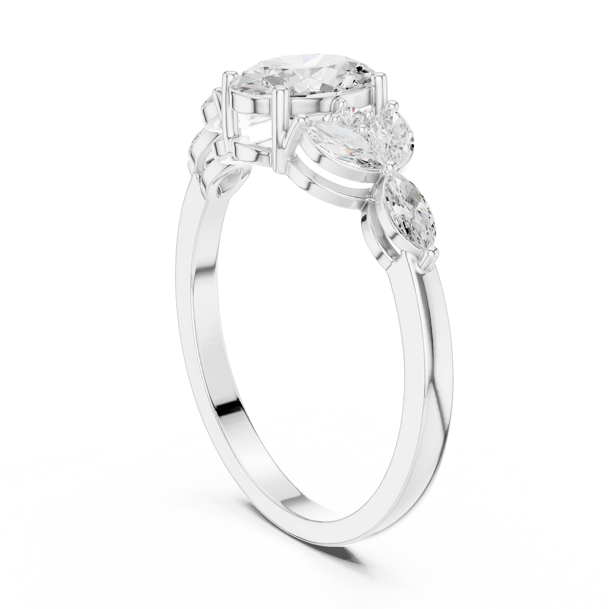 Gold Trilogy Setting Oval Marquise Lab Grown Diamond Cirel Ring