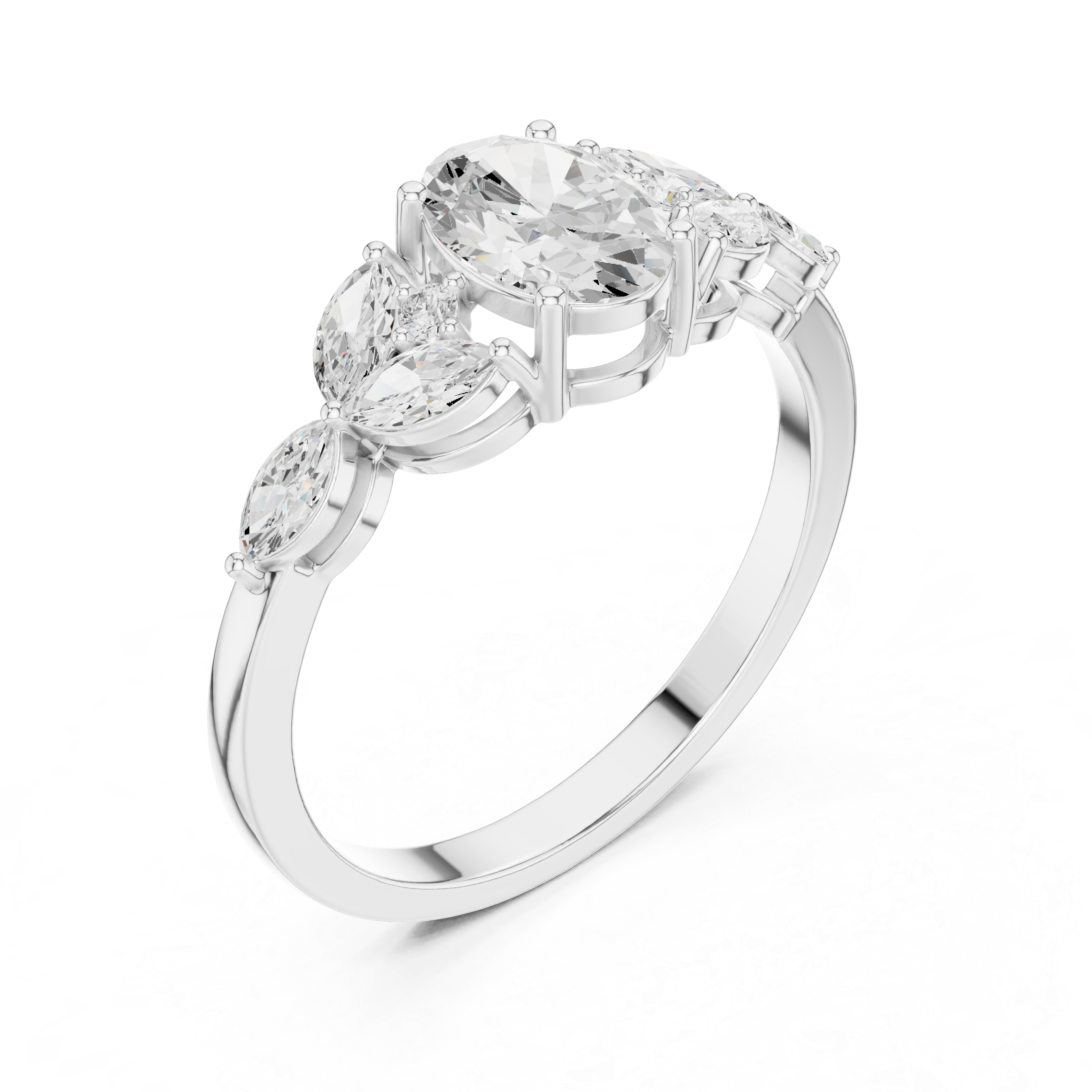 Gold Trilogy Setting Oval Marquise Lab Grown Diamond Cirel Ring