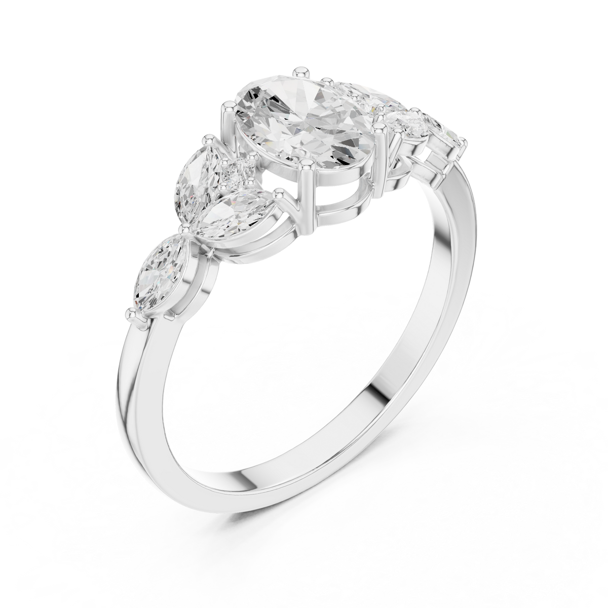 Gold Trilogy Setting Oval Marquise Lab Grown Diamond Cirel Ring