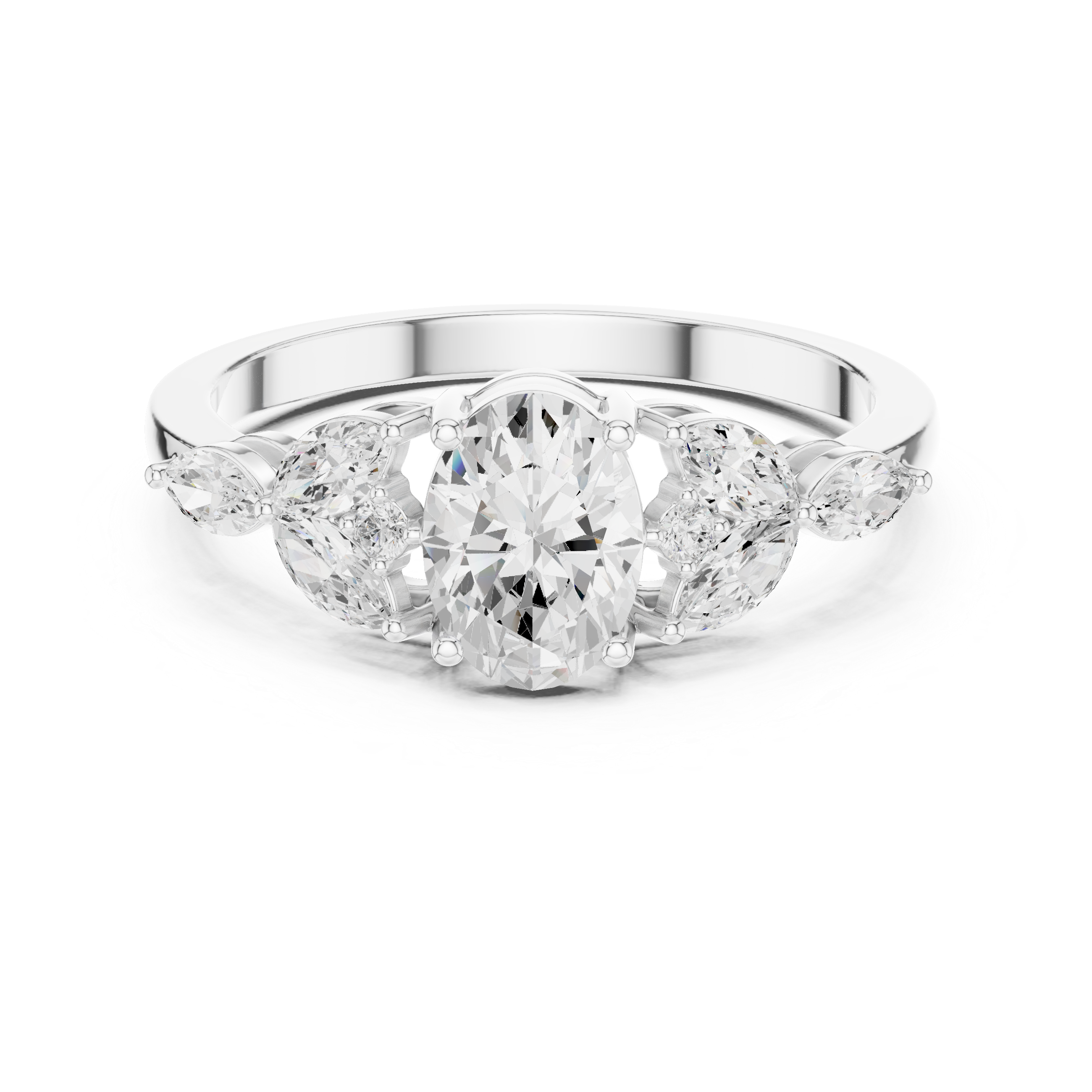 Gold Trilogy Setting Oval Marquise Lab Grown Diamond Cirel Ring