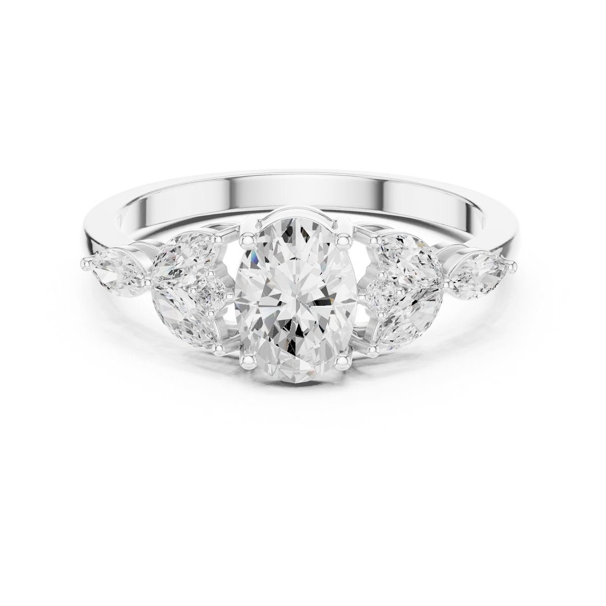 Gold Trilogy Setting Oval Marquise Lab Grown Diamond Cirel Ring