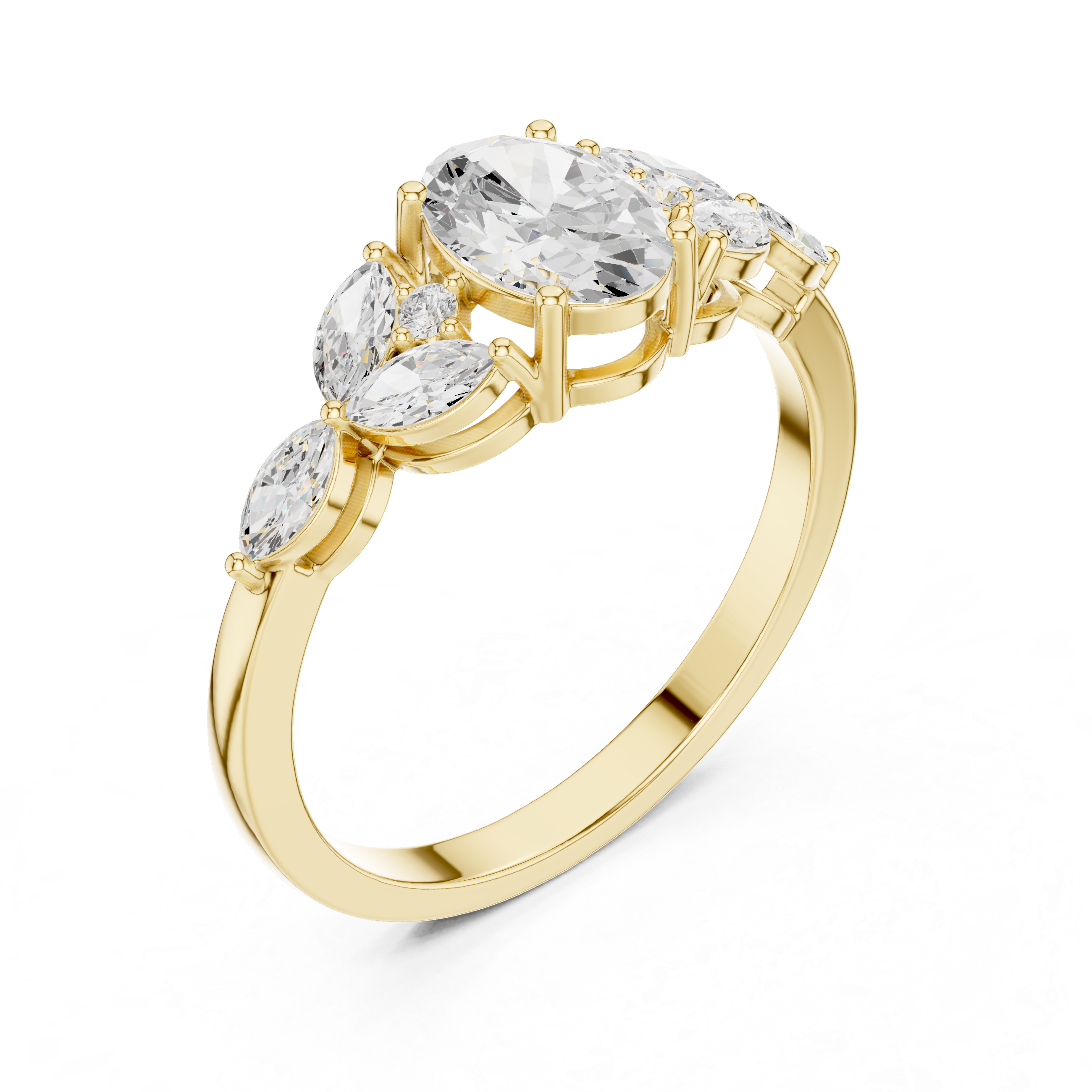 Gold Trilogy Setting Oval Marquise Lab Grown Diamond Cirel Ring