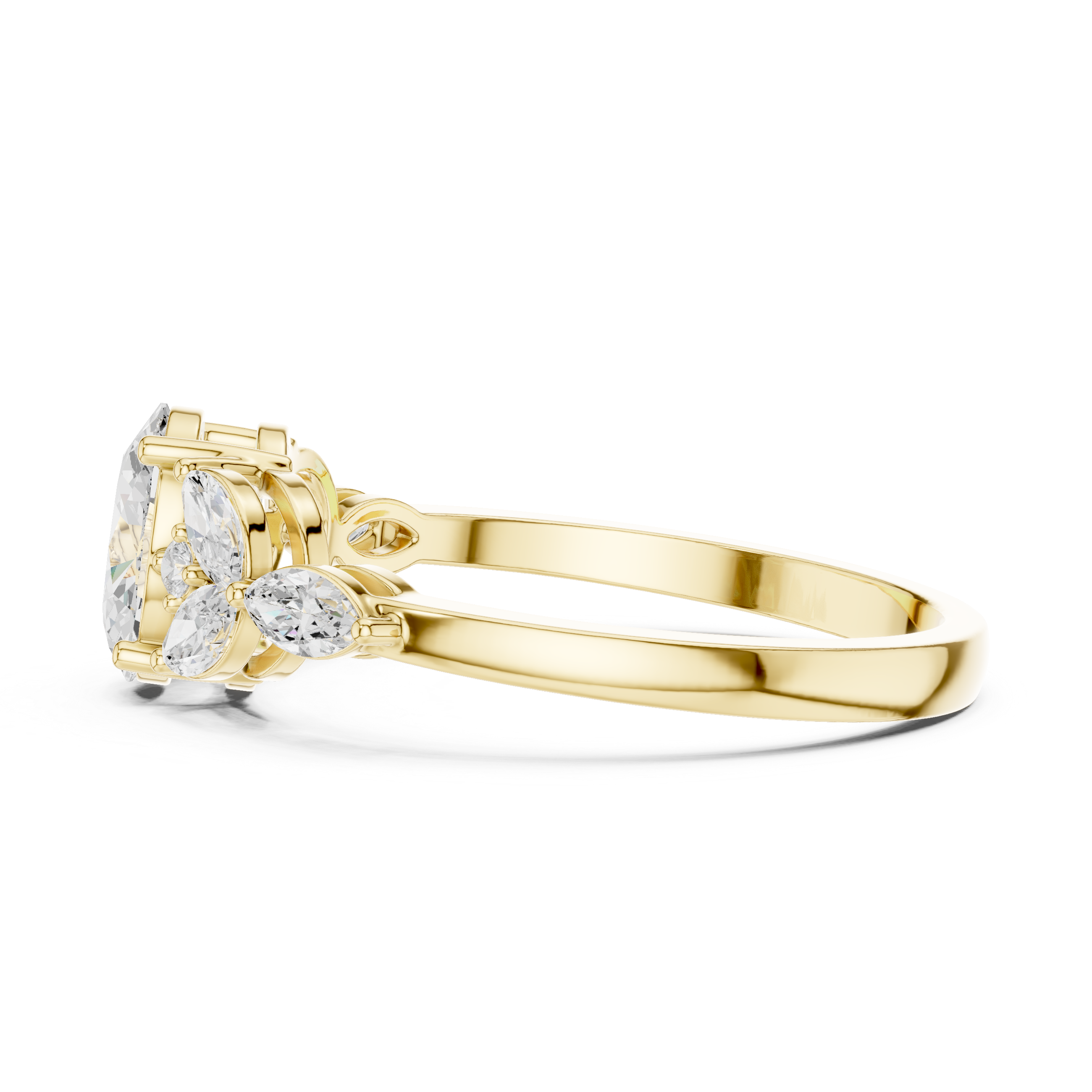 Gold Trilogy Setting Oval Marquise Lab Grown Diamond Cirel Ring