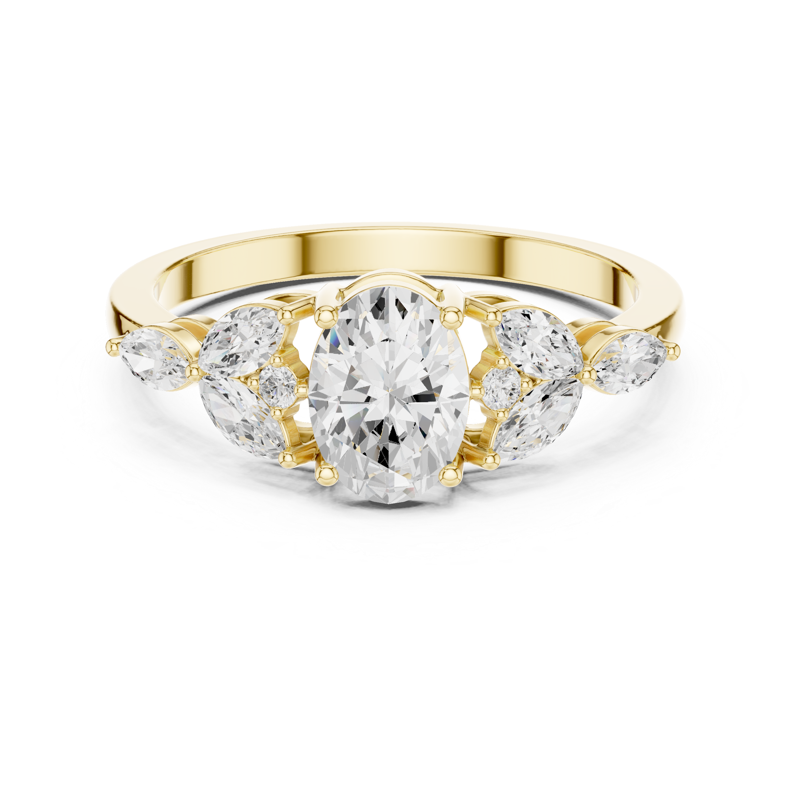 Gold Trilogy Setting Oval Marquise Lab Grown Diamond Cirel Ring