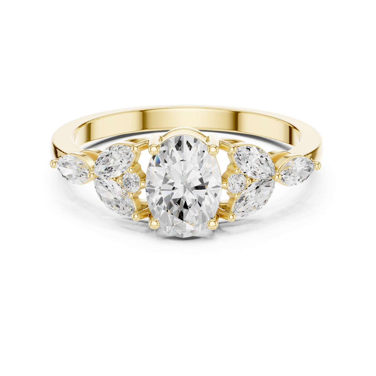 Gold Trilogy Setting Oval Marquise Lab Grown Diamond Cirel Ring