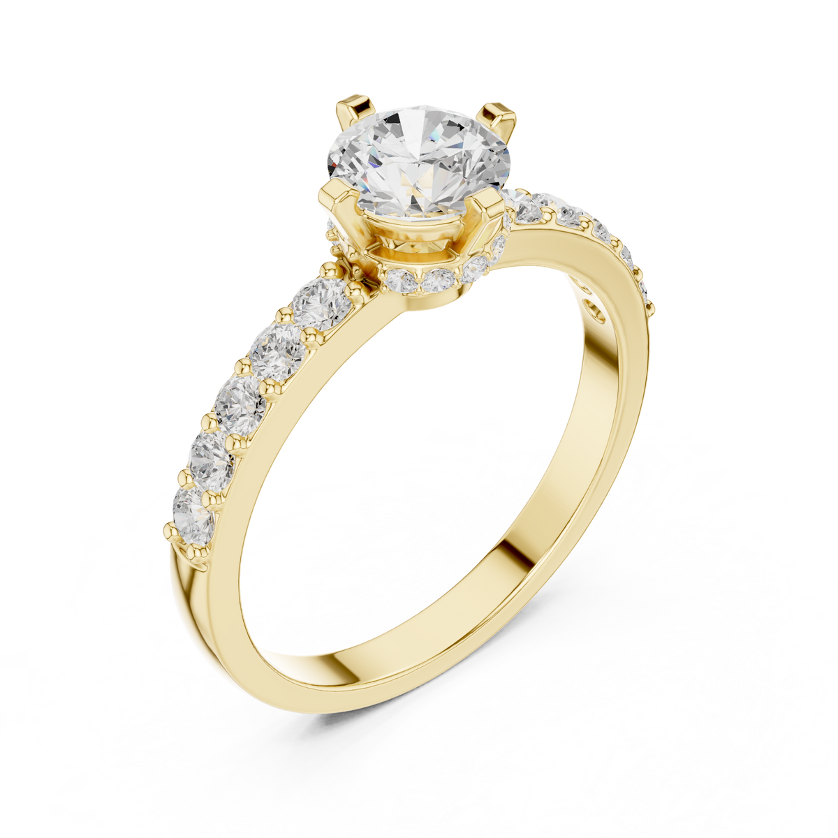Gold Hidden Halo Round Lab Grown Diamond Erosia Ring