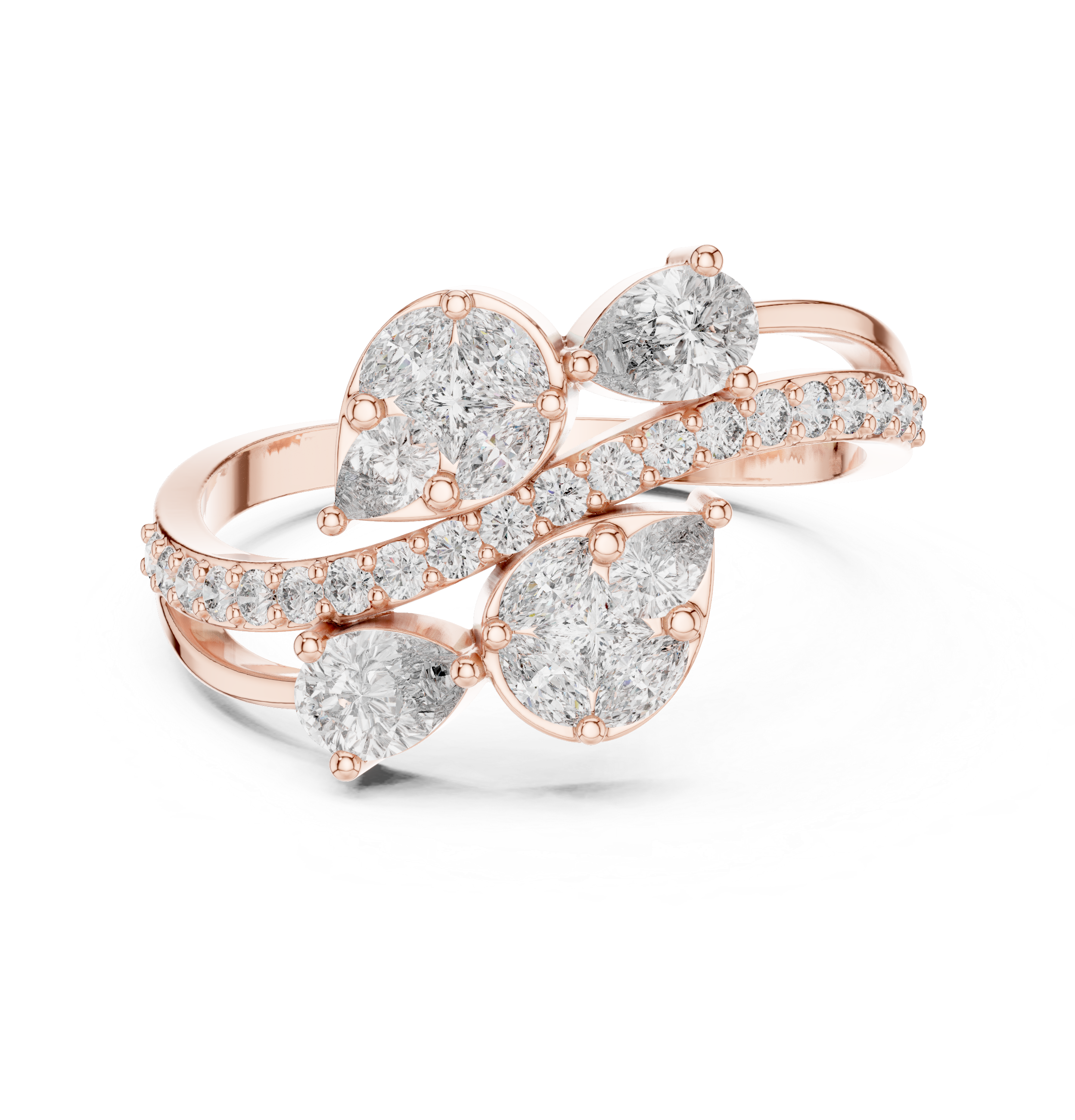 Gold Split Shank Pave Pear Lab Grown Diamond Amiel Ring