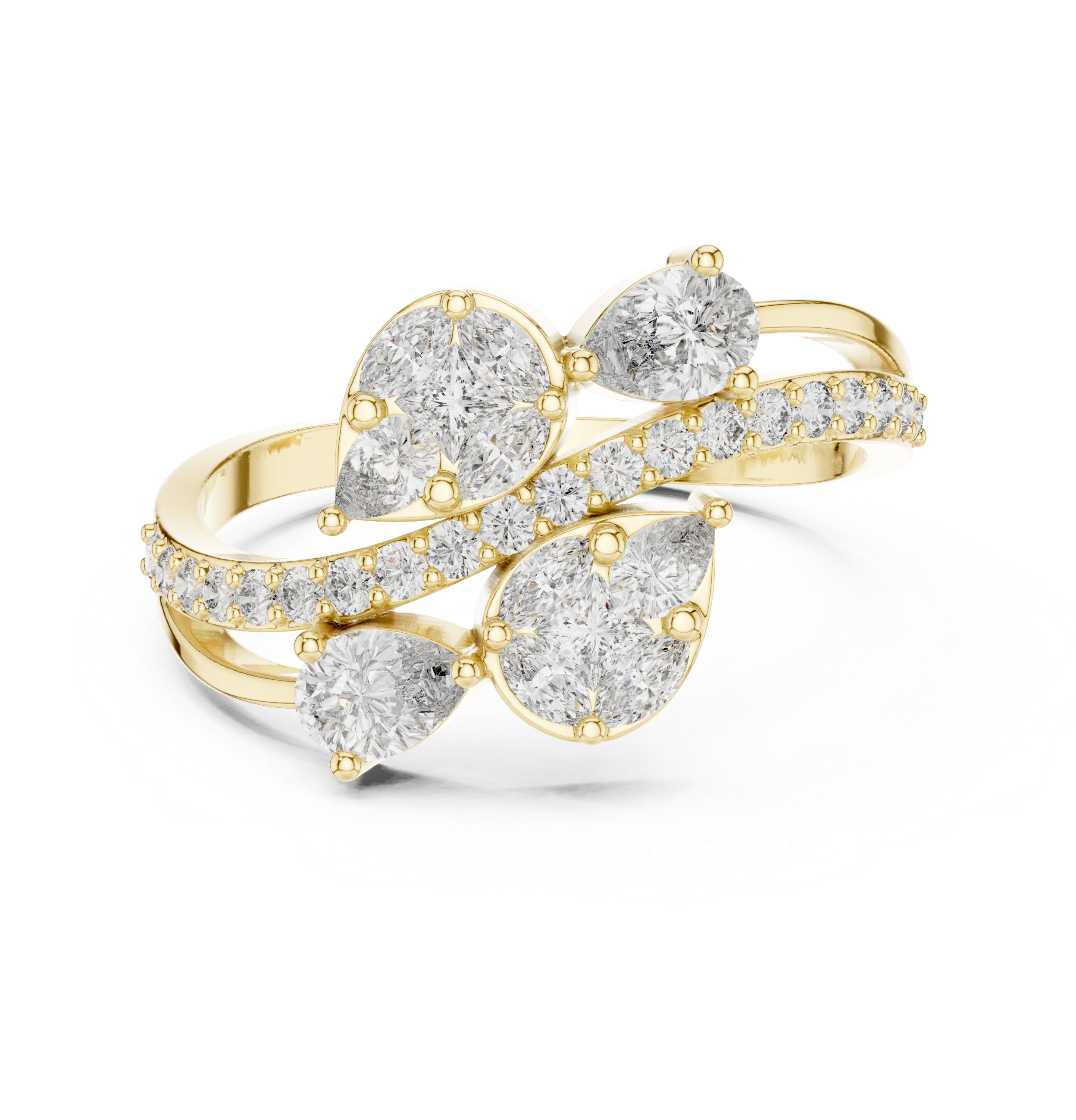 Gold Split Shank Pave Pear Lab Grown Diamond Amiel Ring