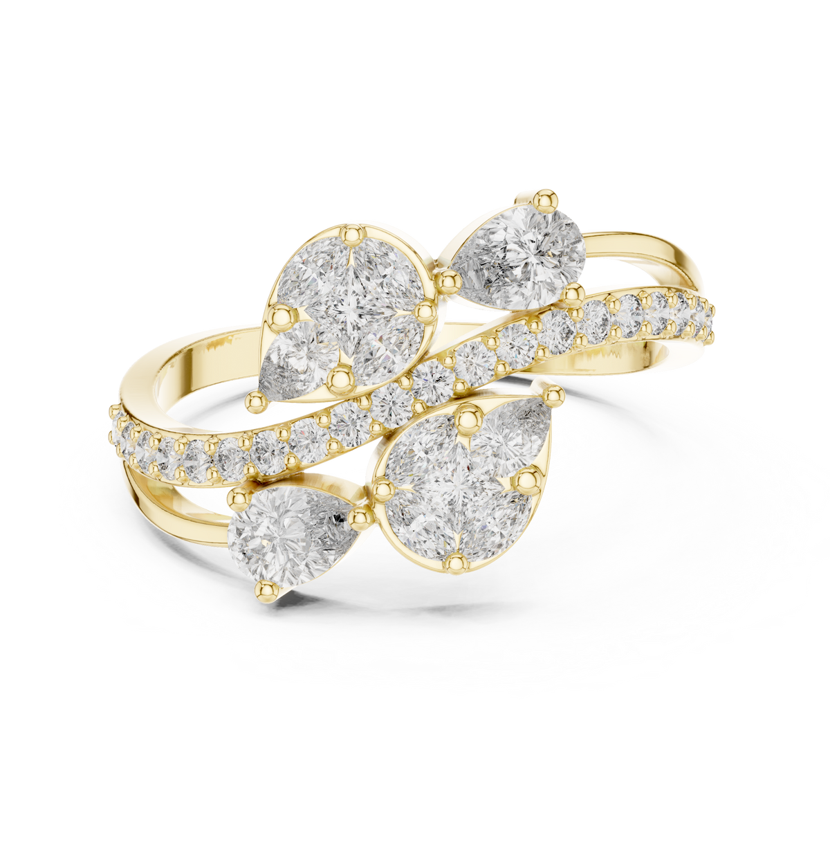 Gold Split Shank Pave Pear Lab Grown Diamond Amiel Ring