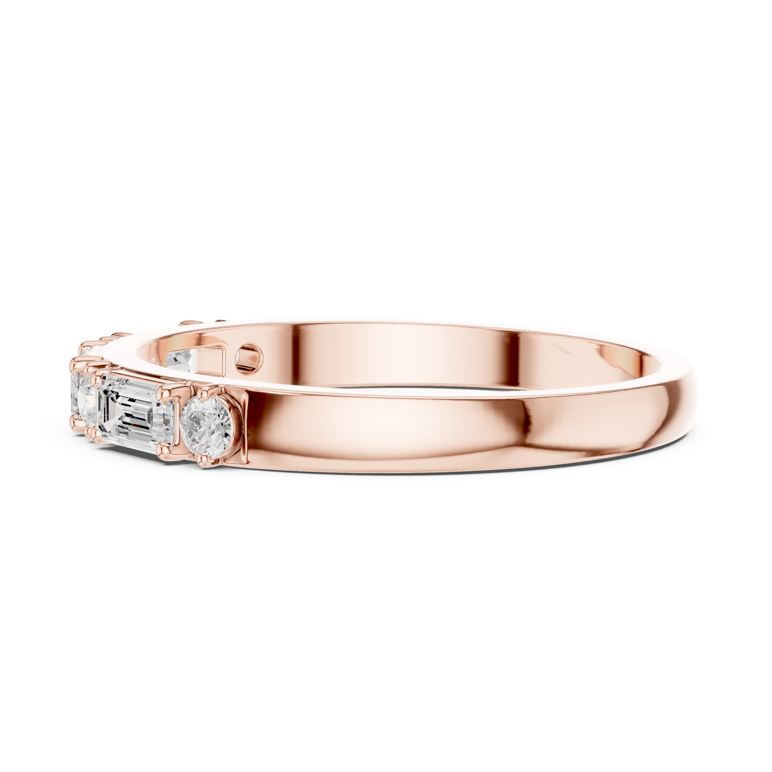 Gold Emerald Baguette Round Half Eternity Lab Grown Diamond Vionx Ring