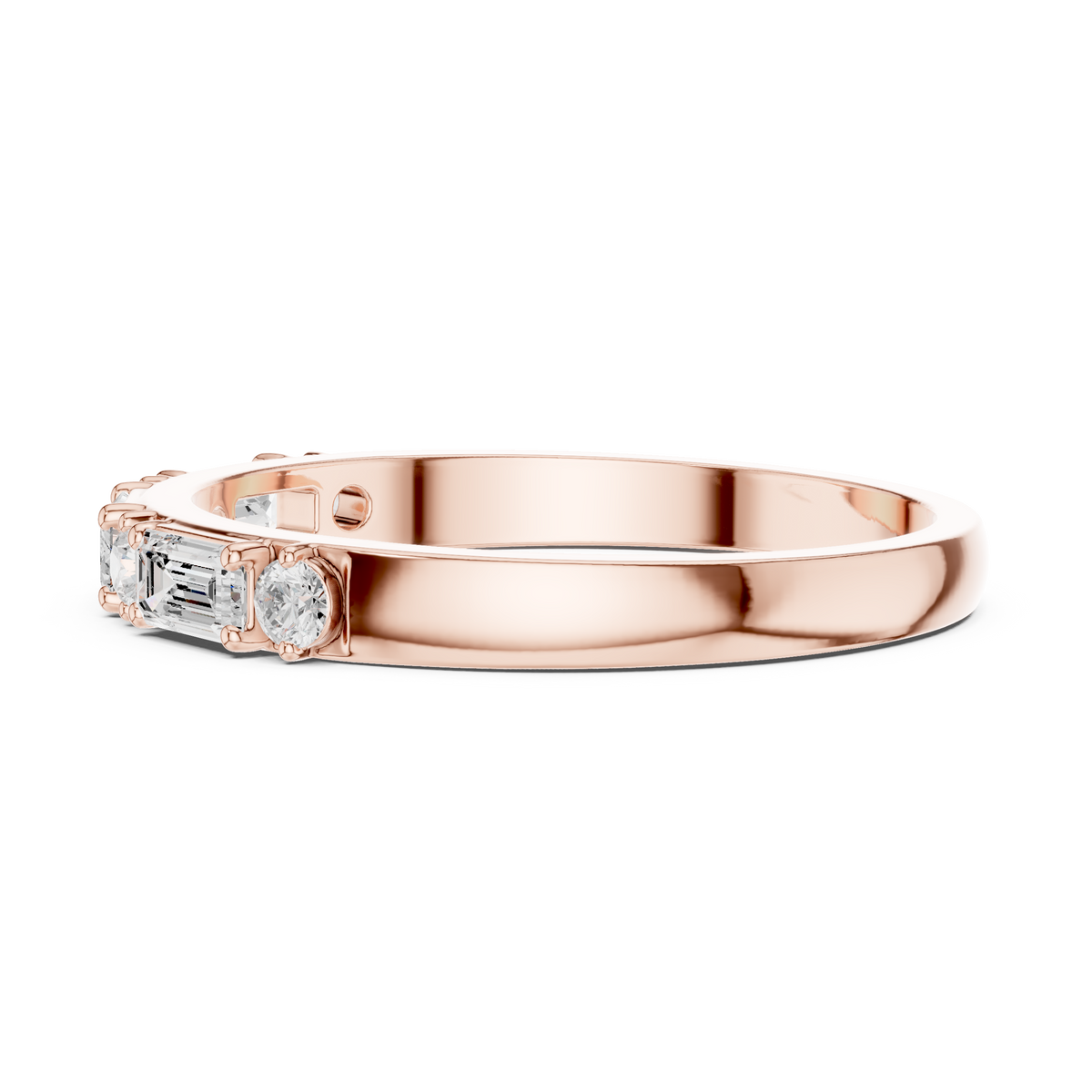 Gold Emerald Baguette Round Half Eternity Lab Grown Diamond Vionx Ring